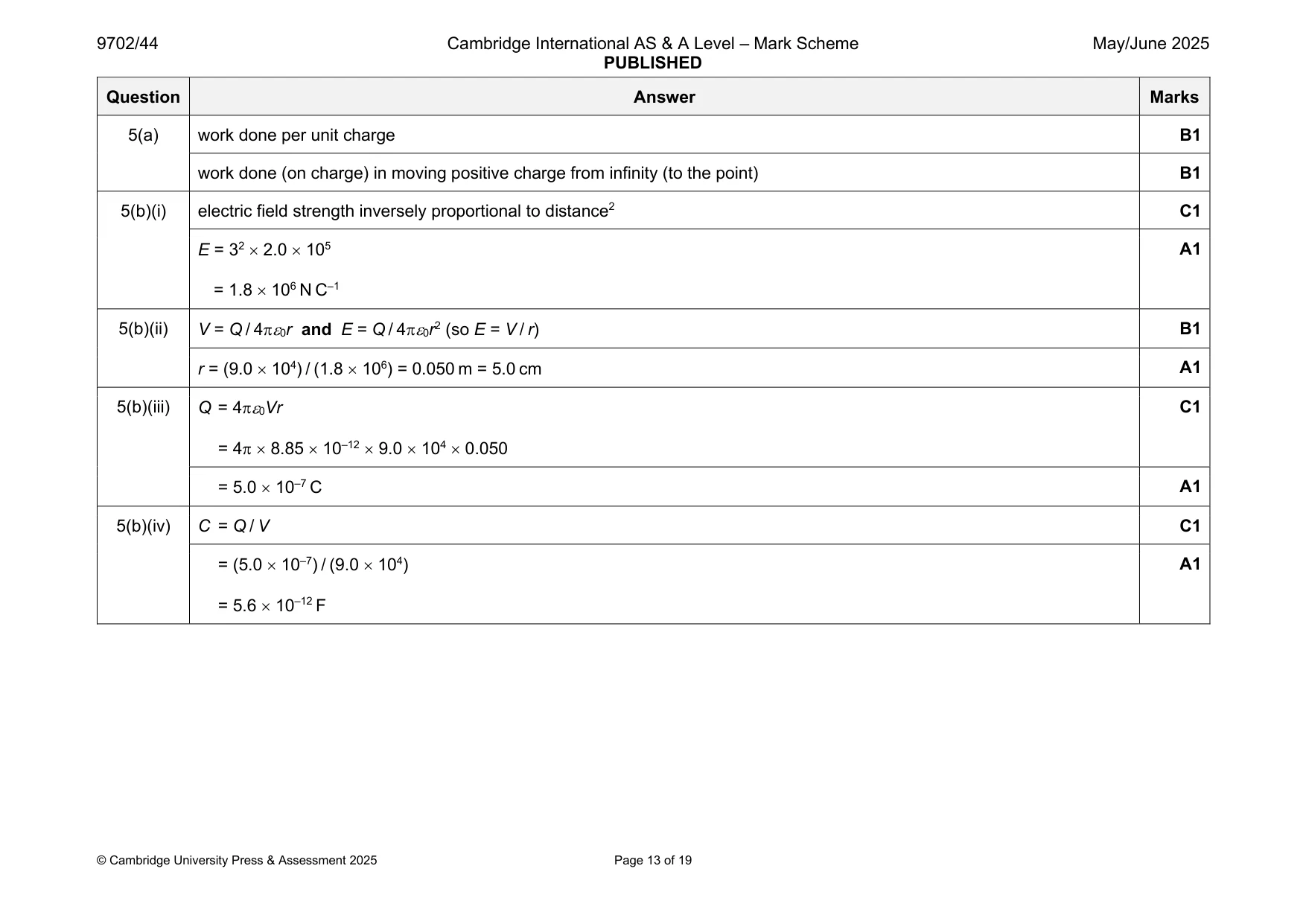 Mark scheme, page 13 of 19