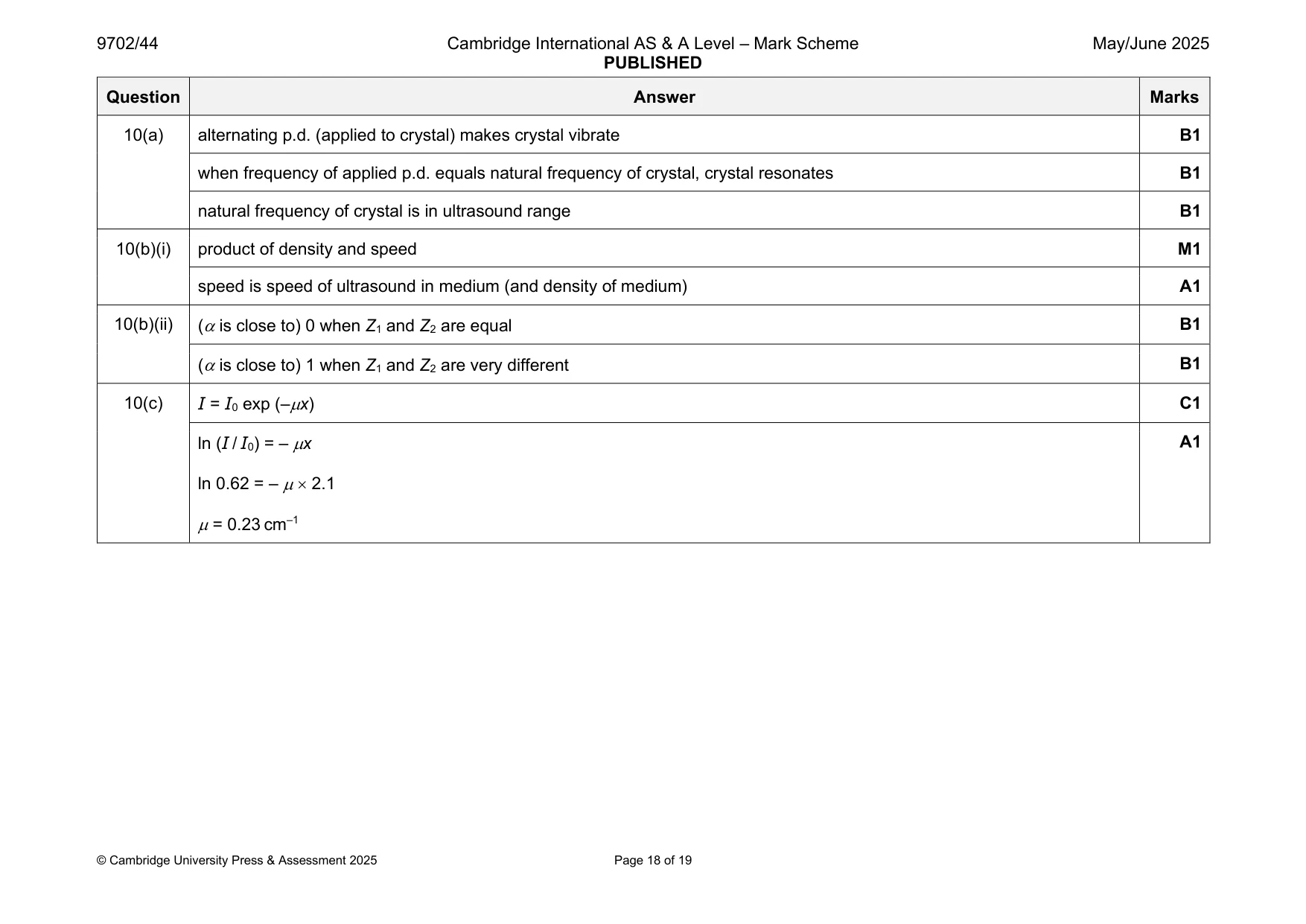 Mark scheme, page 18 of 19