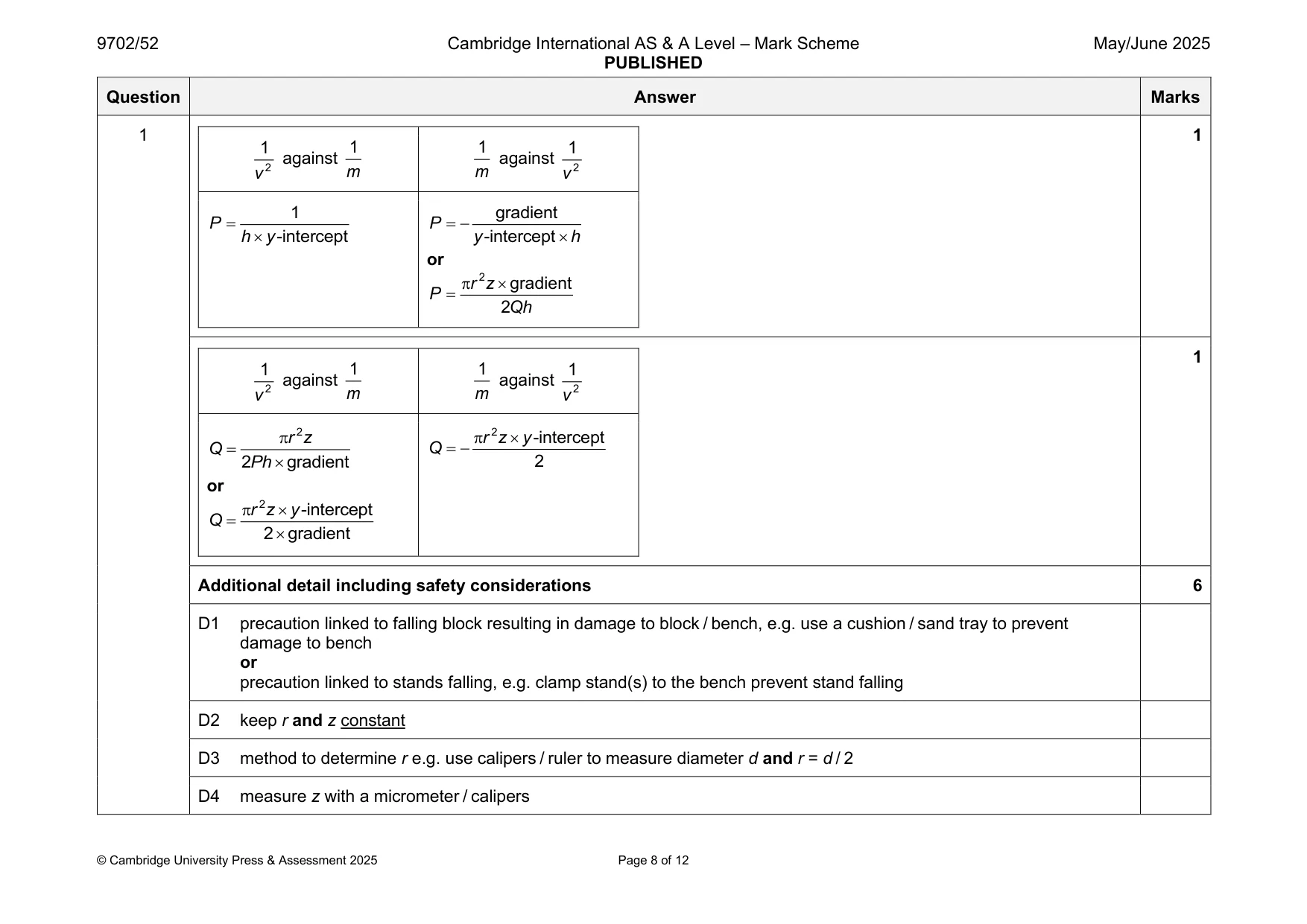Mark scheme, page 8 of 12
