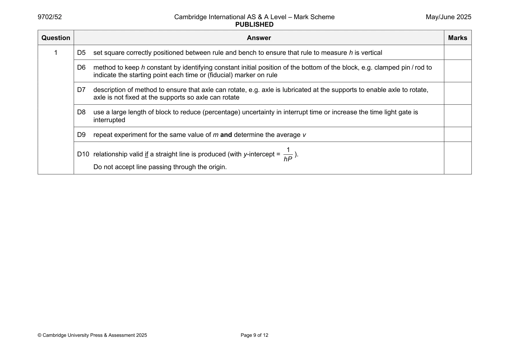 Mark scheme, page 9 of 12