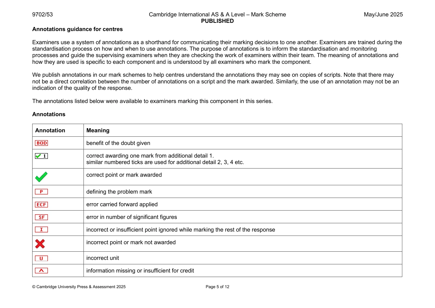 Mark scheme, page 5 of 12