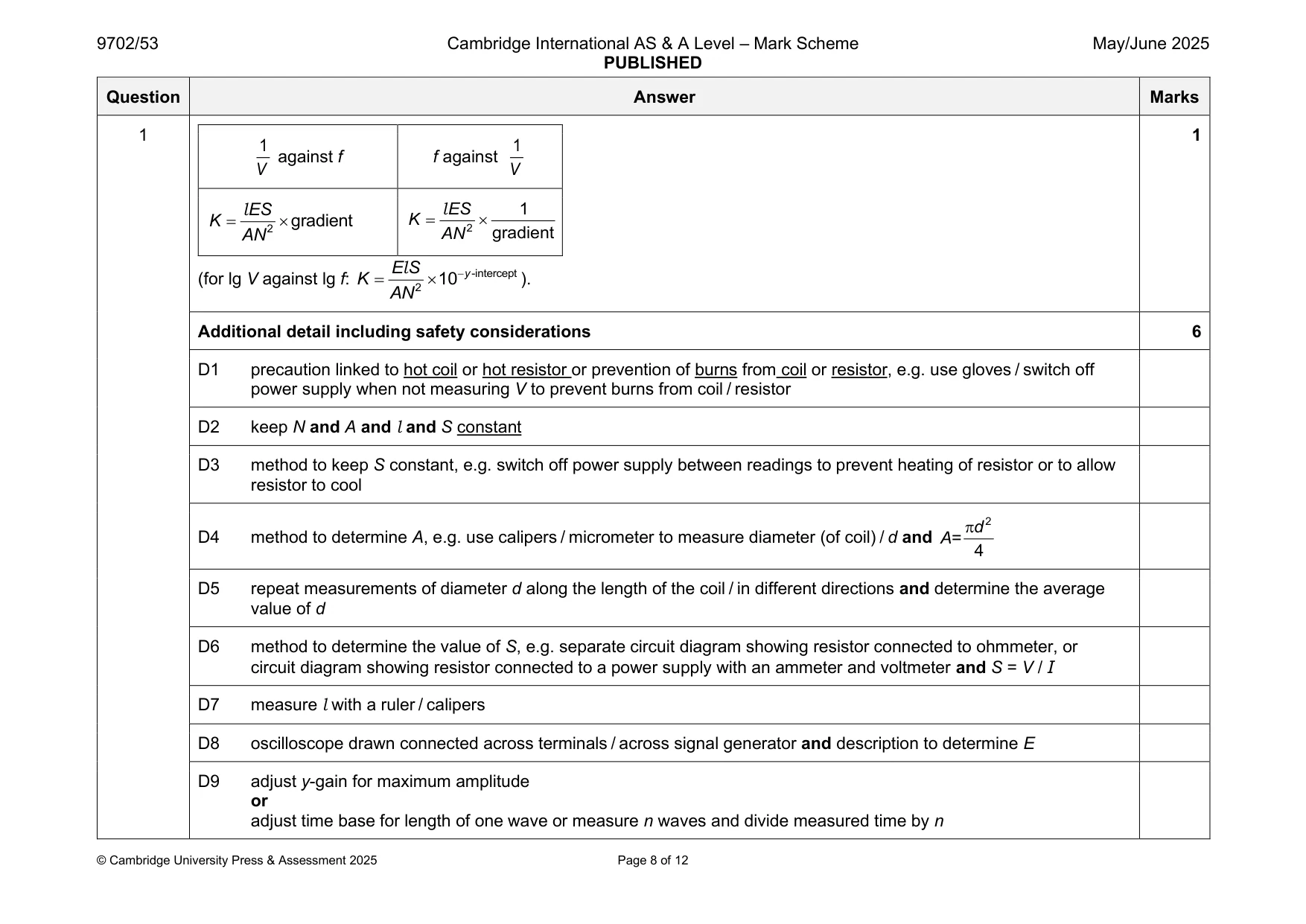 Mark scheme, page 8 of 12