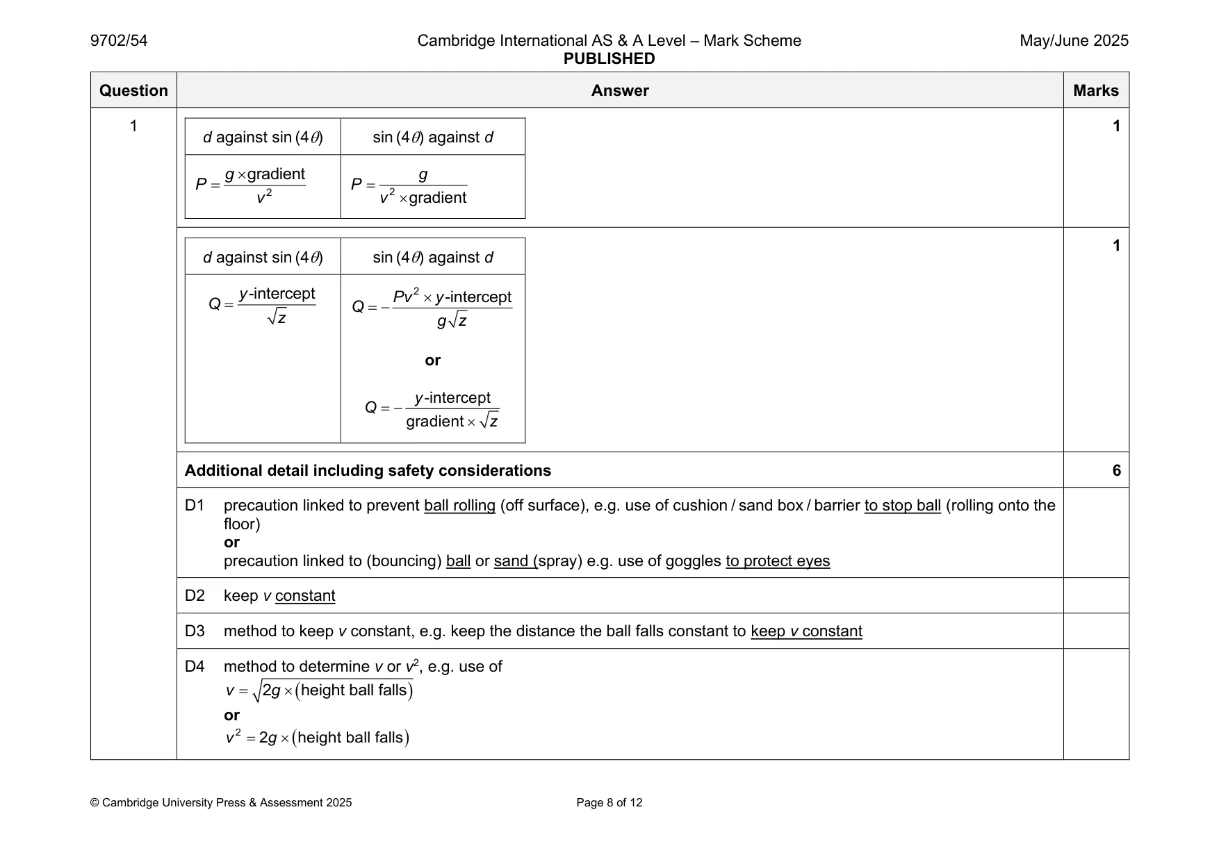 Mark scheme, page 8 of 12