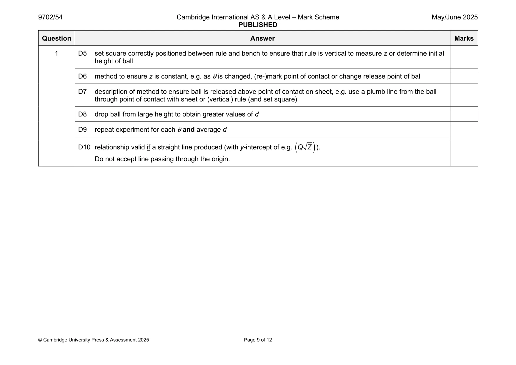 Mark scheme, page 9 of 12