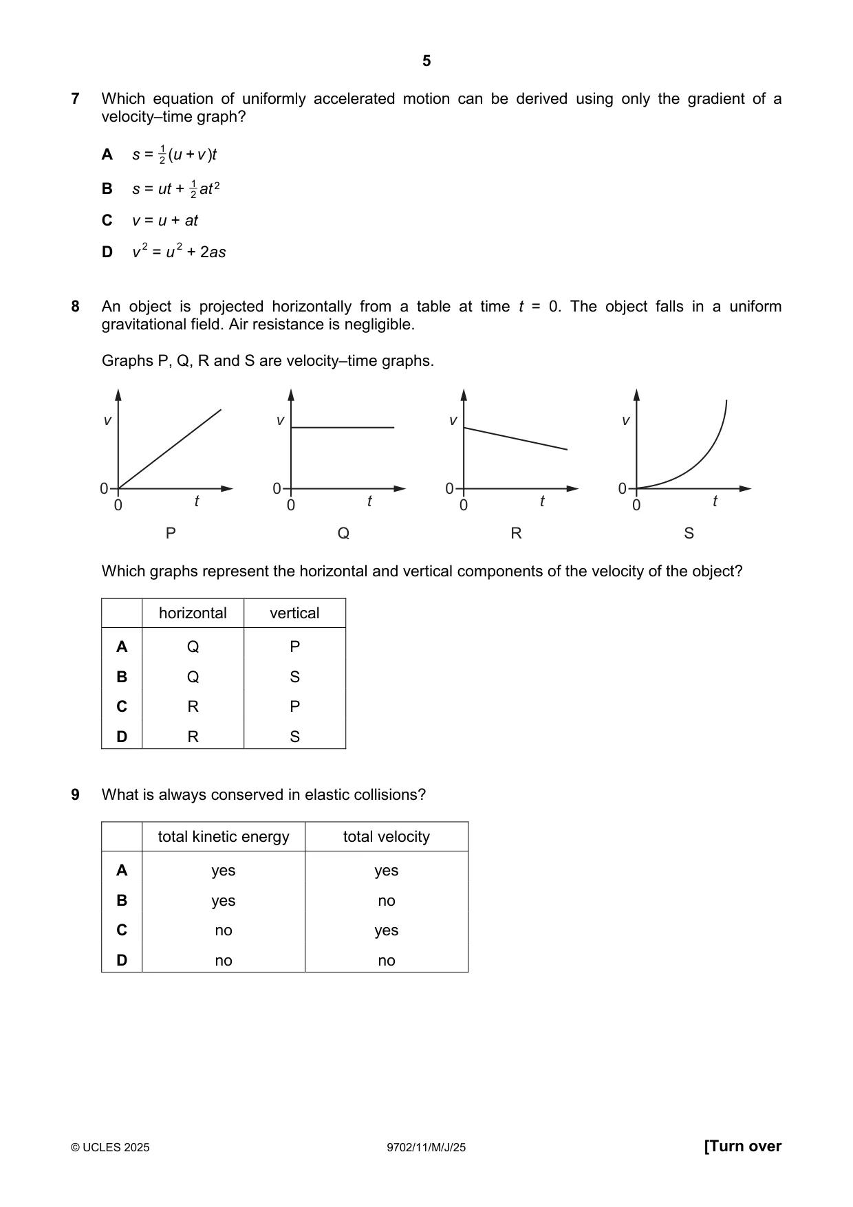 Cambridge A Level Physics 9702 2025 May/June Paper 1 · Variant 1 question paper, page 5 of 16