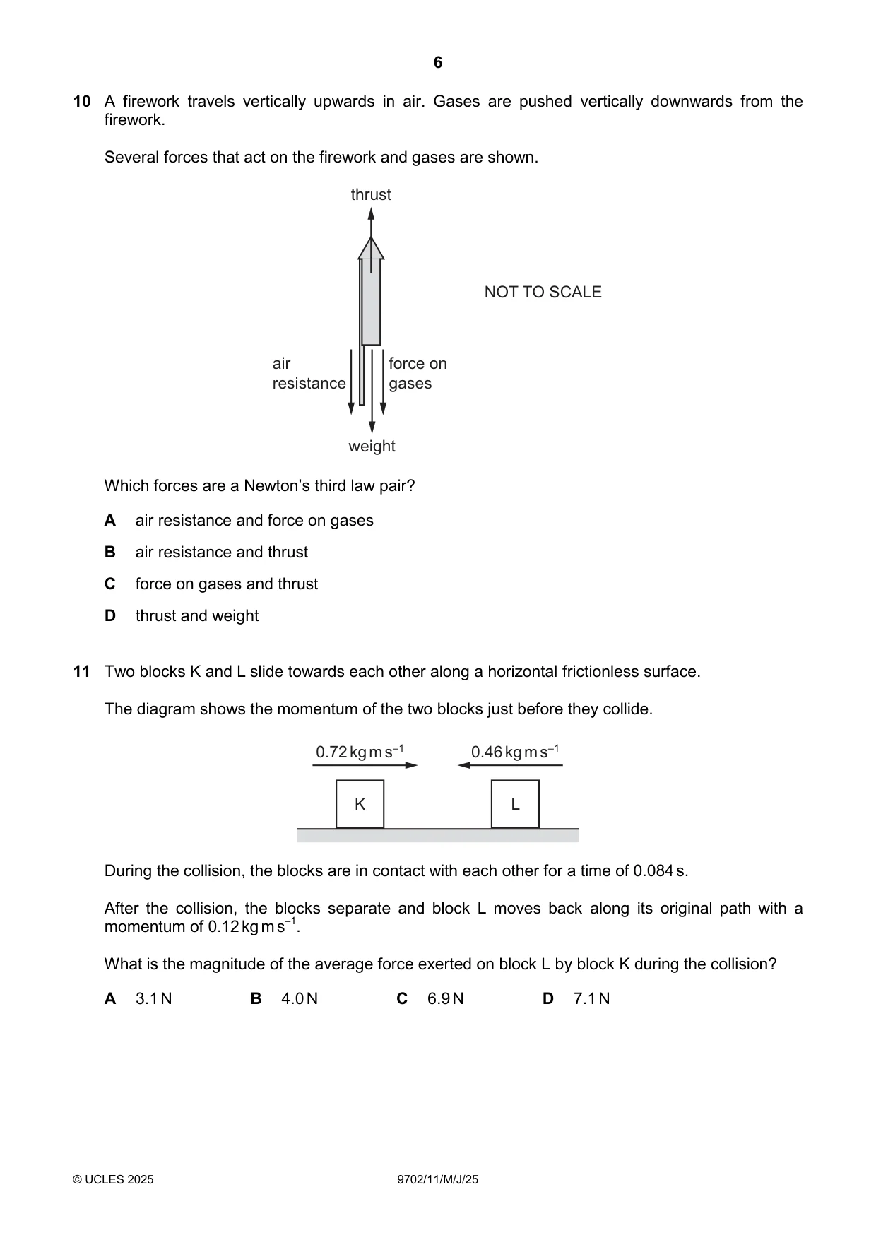 Cambridge A Level Physics 9702 2025 May/June Paper 1 · Variant 1 question paper, page 6 of 16