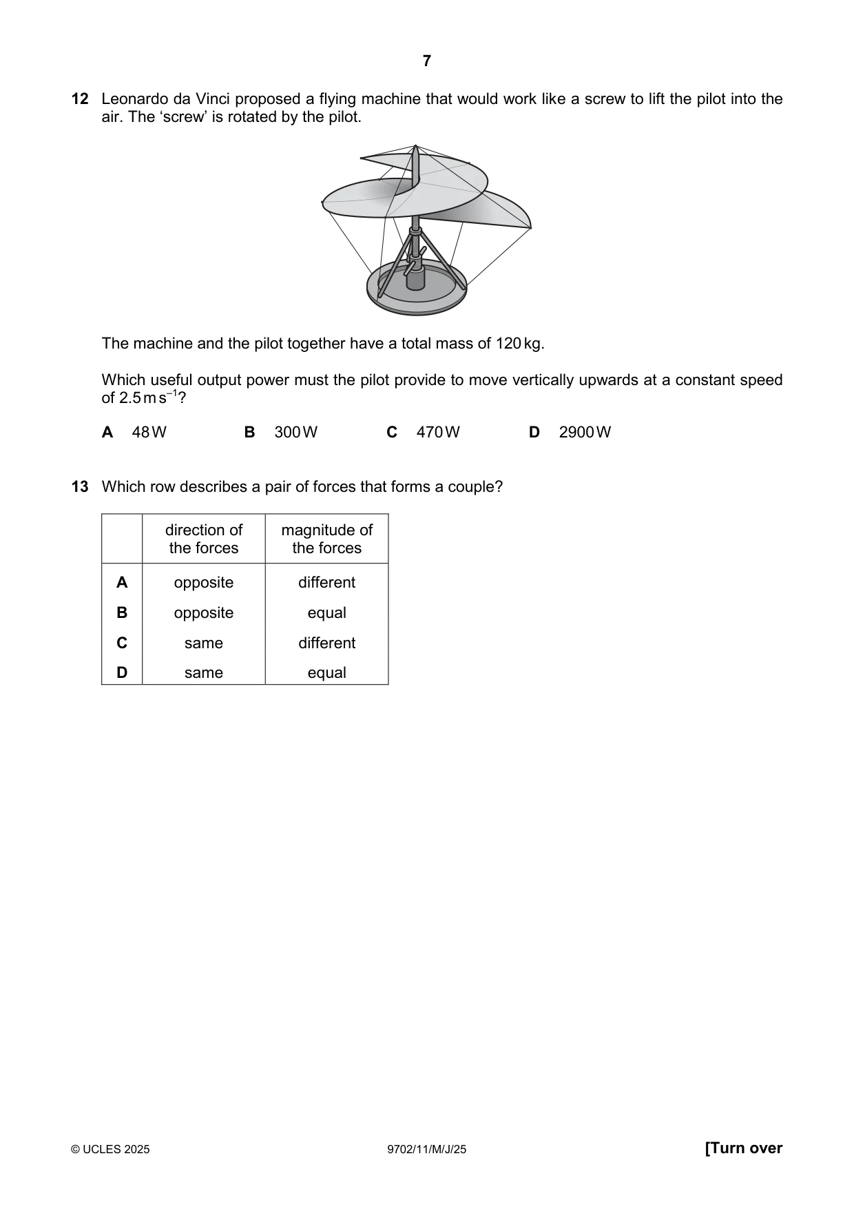 Cambridge A Level Physics 9702 2025 May/June Paper 1 · Variant 1 question paper, page 7 of 16