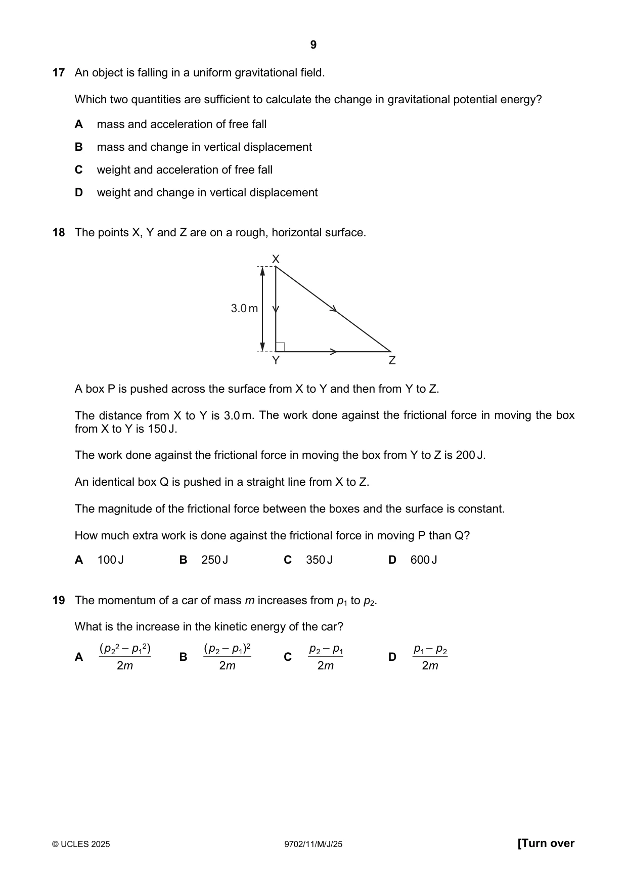 Cambridge A Level Physics 9702 2025 May/June Paper 1 · Variant 1 question paper, page 9 of 16