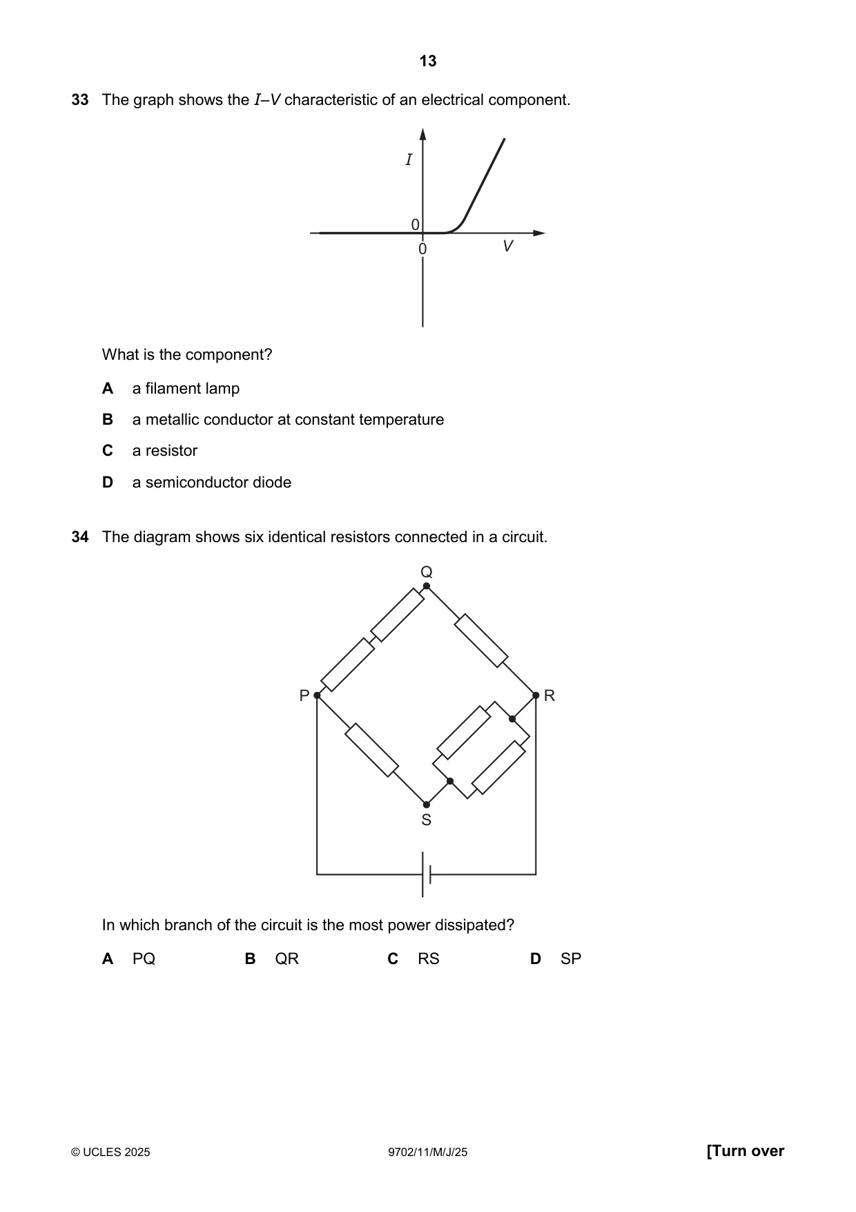 Cambridge A Level Physics 9702 2025 May/June Paper 1 · Variant 1 question paper, page 13 of 16