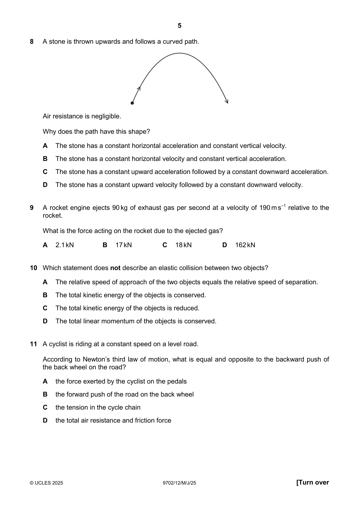 Cambridge A Level Physics 9702 2025 May/June Paper 1 · Variant 2 question paper, page 5 of 16