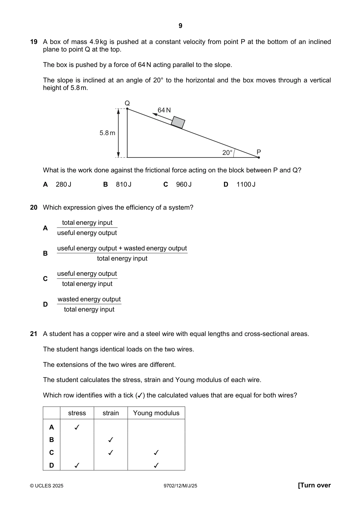 Cambridge A Level Physics 9702 2025 May/June Paper 1 · Variant 2 question paper, page 9 of 16