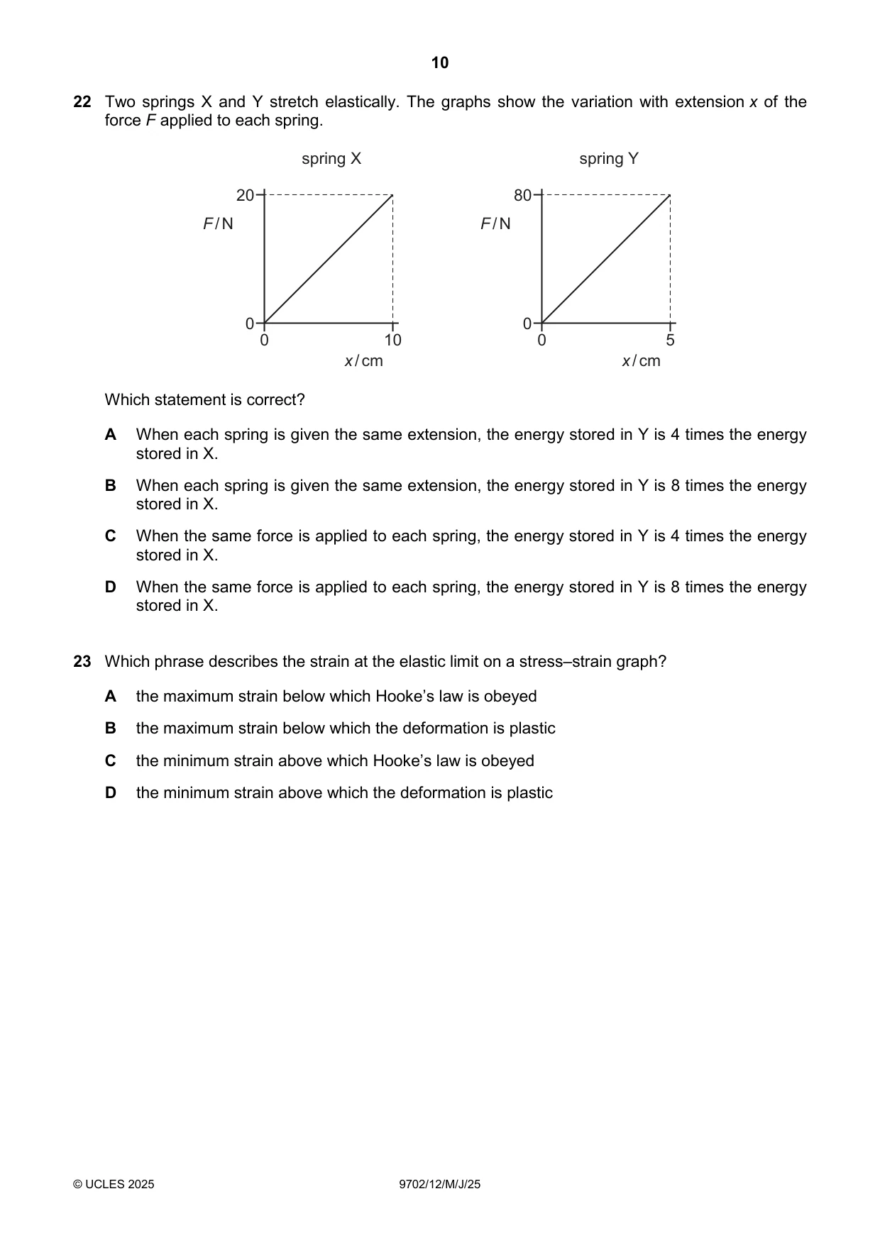 Cambridge A Level Physics 9702 2025 May/June Paper 1 · Variant 2 question paper, page 10 of 16