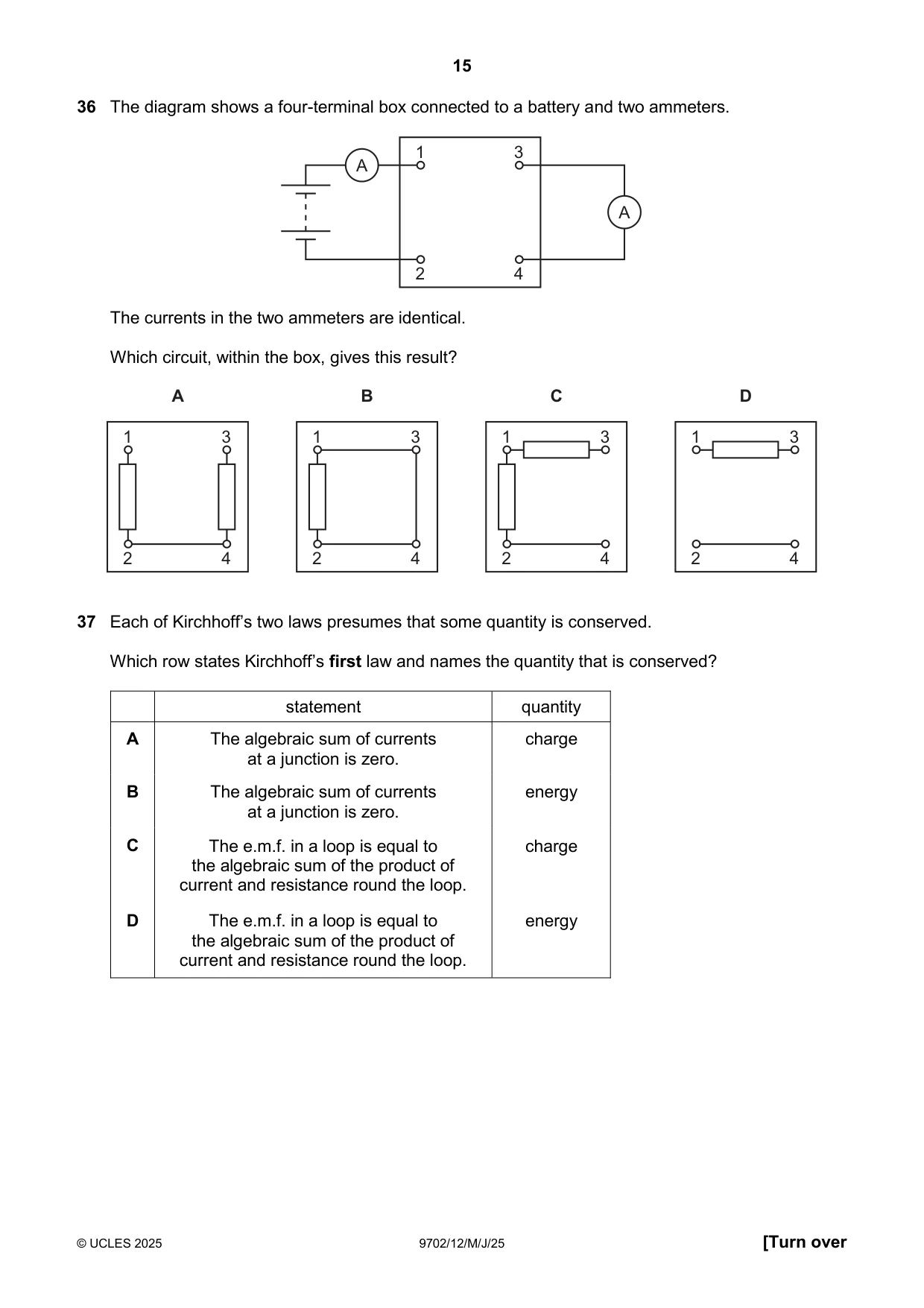 Cambridge A Level Physics 9702 2025 May/June Paper 1 · Variant 2 question paper, page 15 of 16