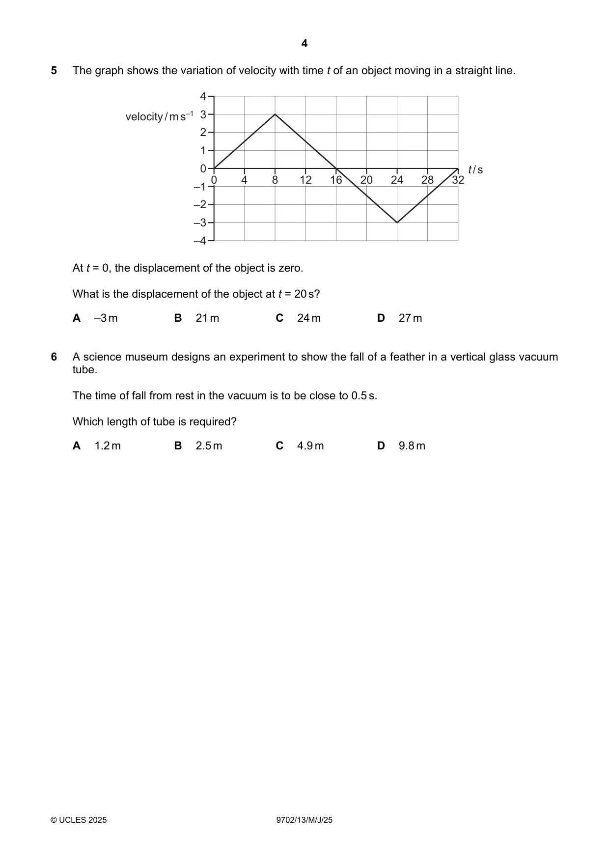 Cambridge A Level Physics 9702 2025 May/June Paper 1 · Variant 3 question paper, page 4 of 20