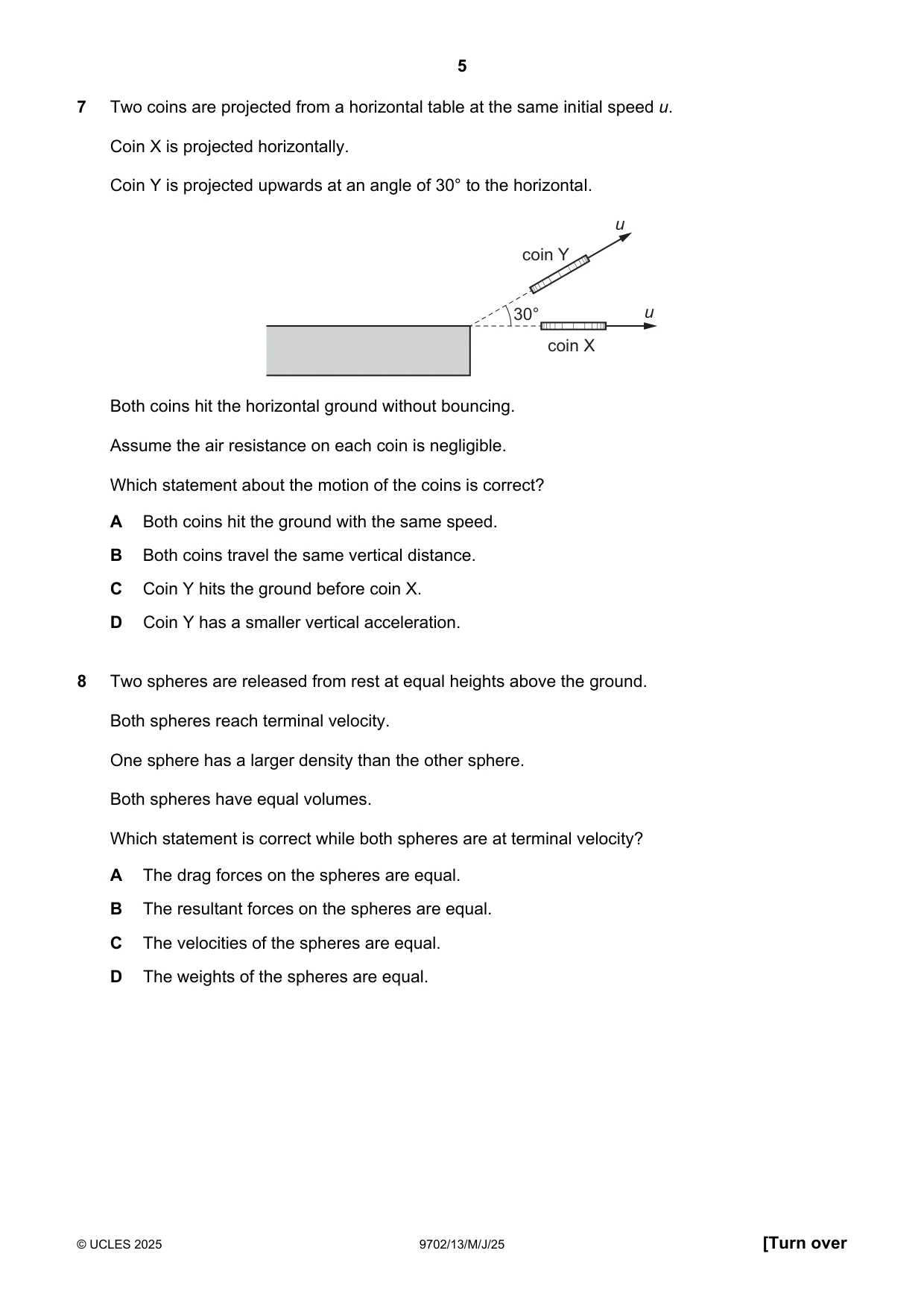 Cambridge A Level Physics 9702 2025 May/June Paper 1 · Variant 3 question paper, page 5 of 20