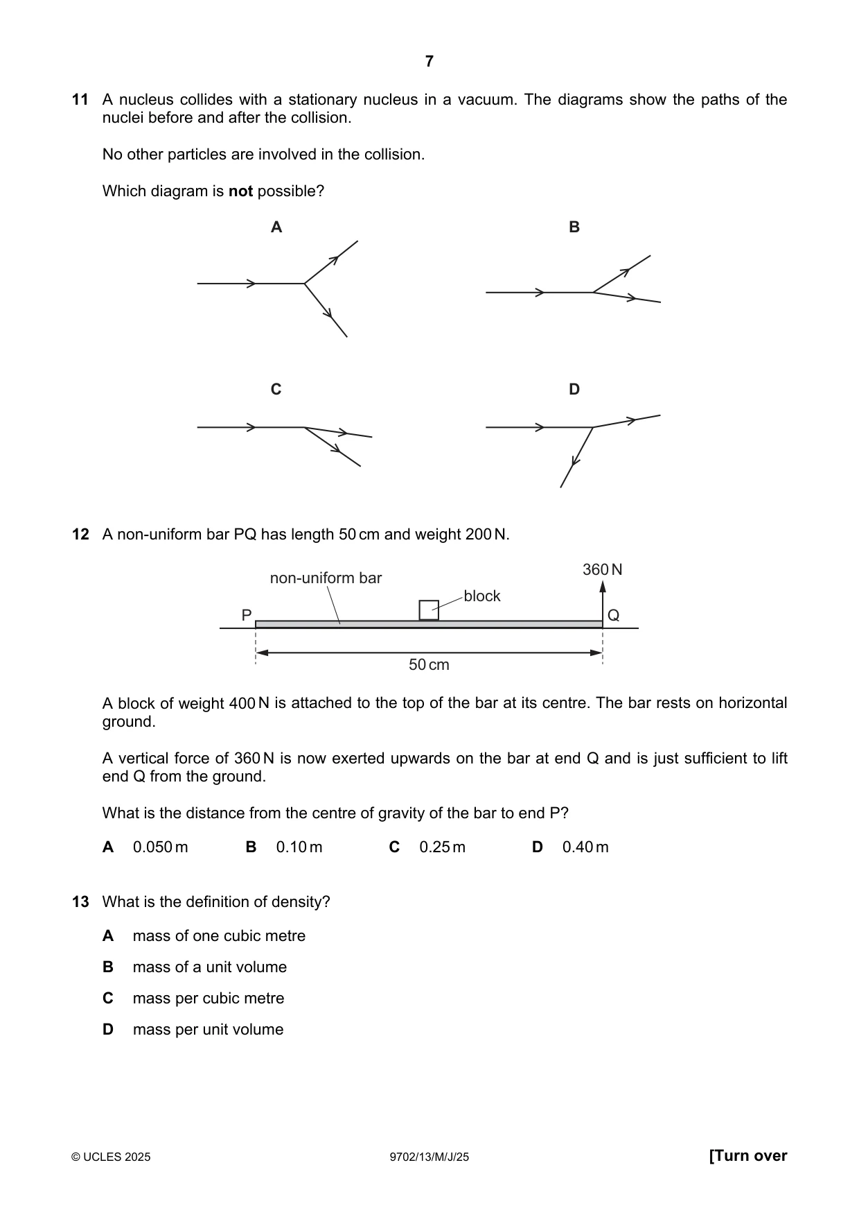 Cambridge A Level Physics 9702 2025 May/June Paper 1 · Variant 3 question paper, page 7 of 20