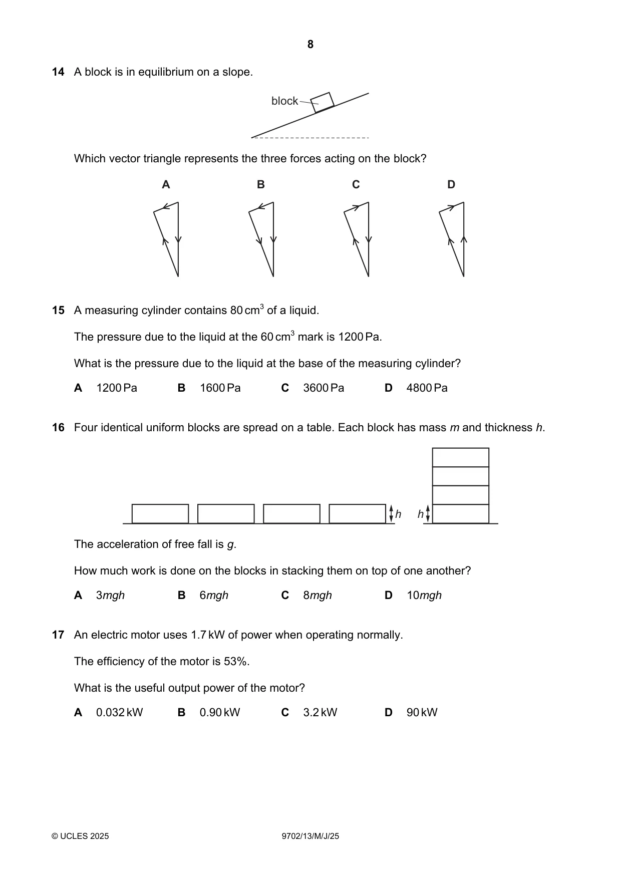 Cambridge A Level Physics 9702 2025 May/June Paper 1 · Variant 3 question paper, page 8 of 20