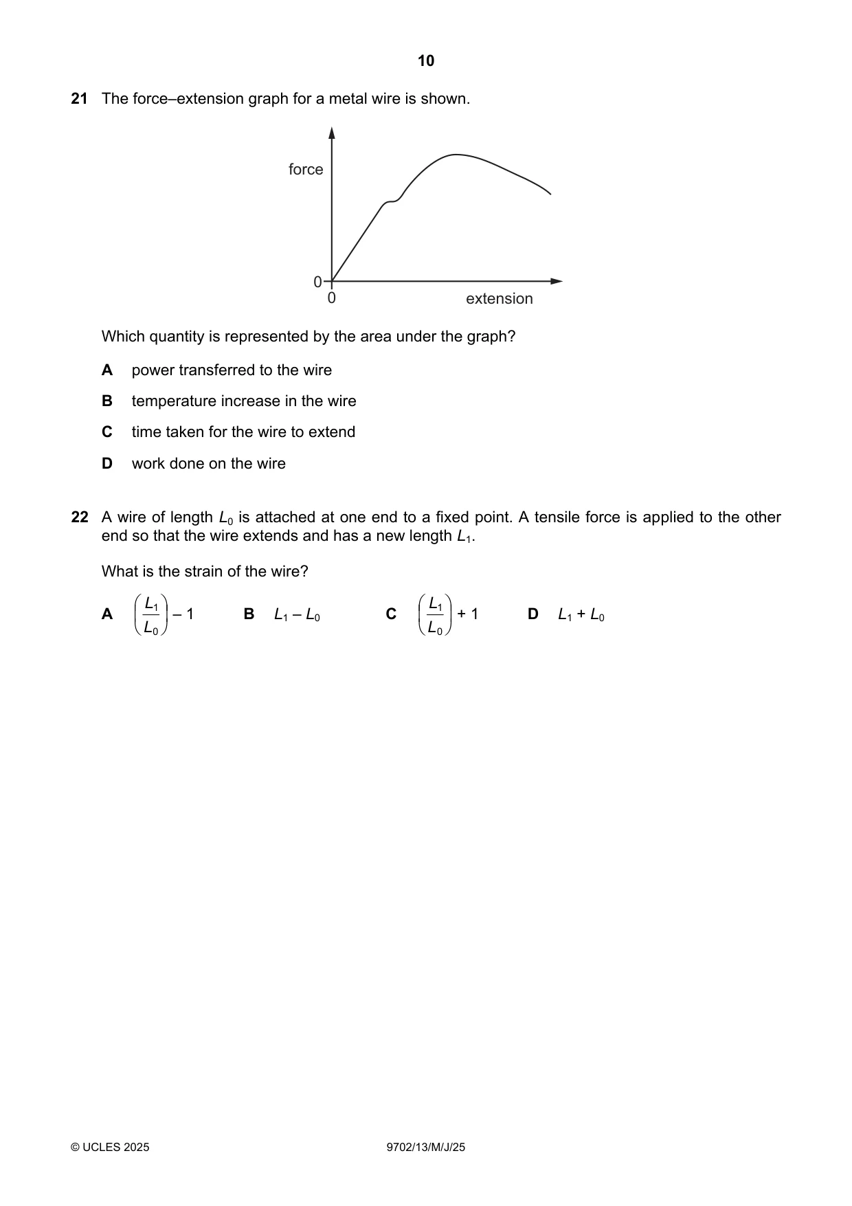 Cambridge A Level Physics 9702 2025 May/June Paper 1 · Variant 3 question paper, page 10 of 20