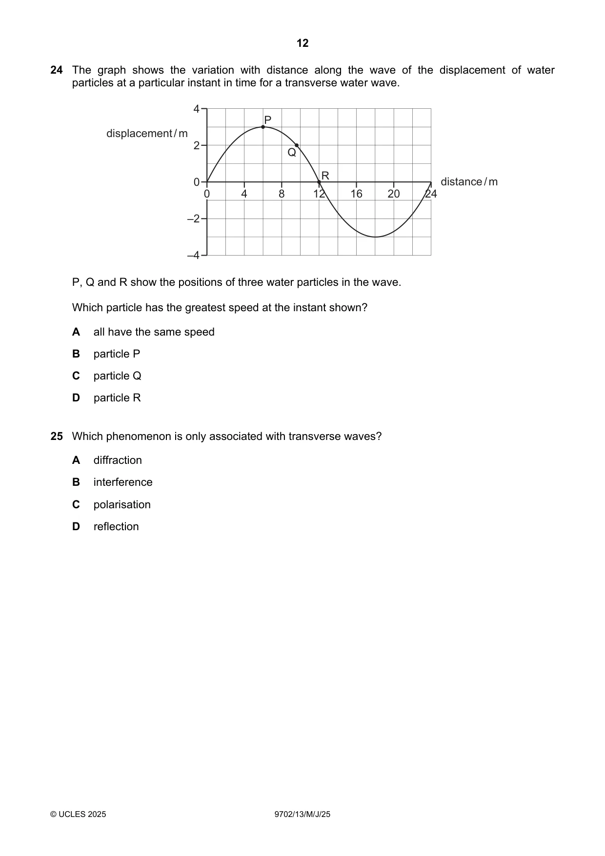 Cambridge A Level Physics 9702 2025 May/June Paper 1 · Variant 3 question paper, page 12 of 20