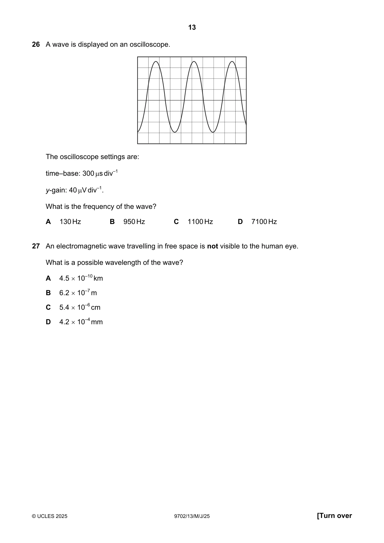 Cambridge A Level Physics 9702 2025 May/June Paper 1 · Variant 3 question paper, page 13 of 20