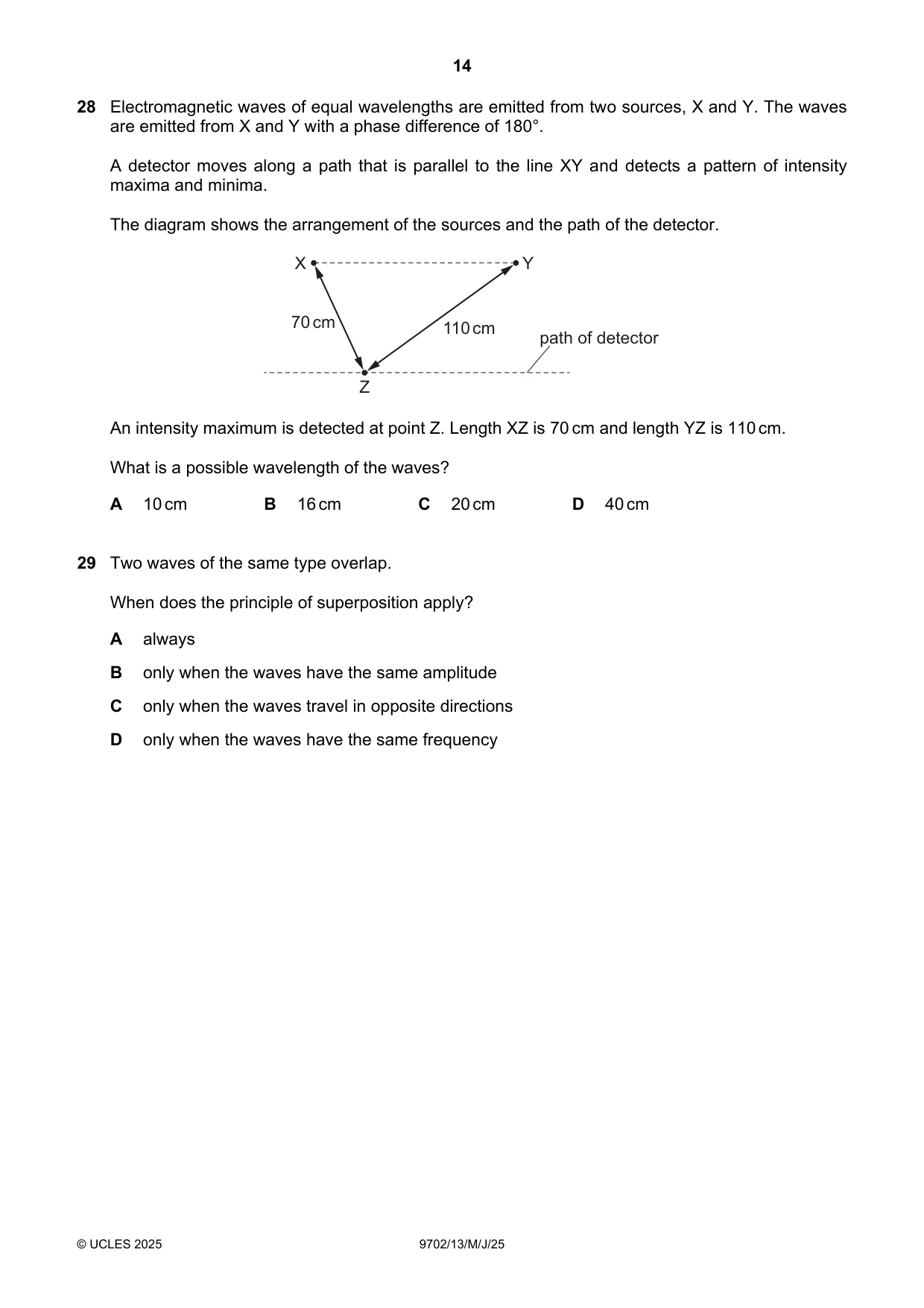 Cambridge A Level Physics 9702 2025 May/June Paper 1 · Variant 3 question paper, page 14 of 20