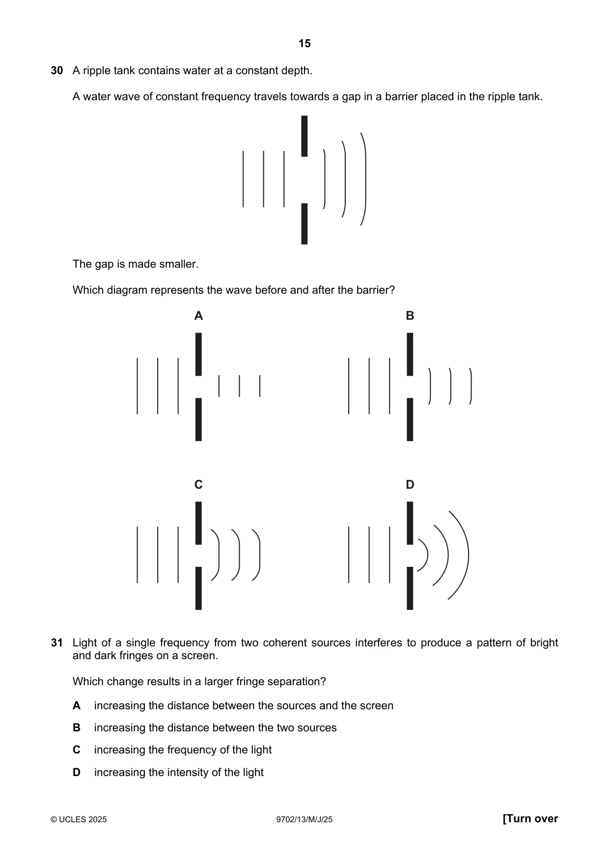 Cambridge A Level Physics 9702 2025 May/June Paper 1 · Variant 3 question paper, page 15 of 20