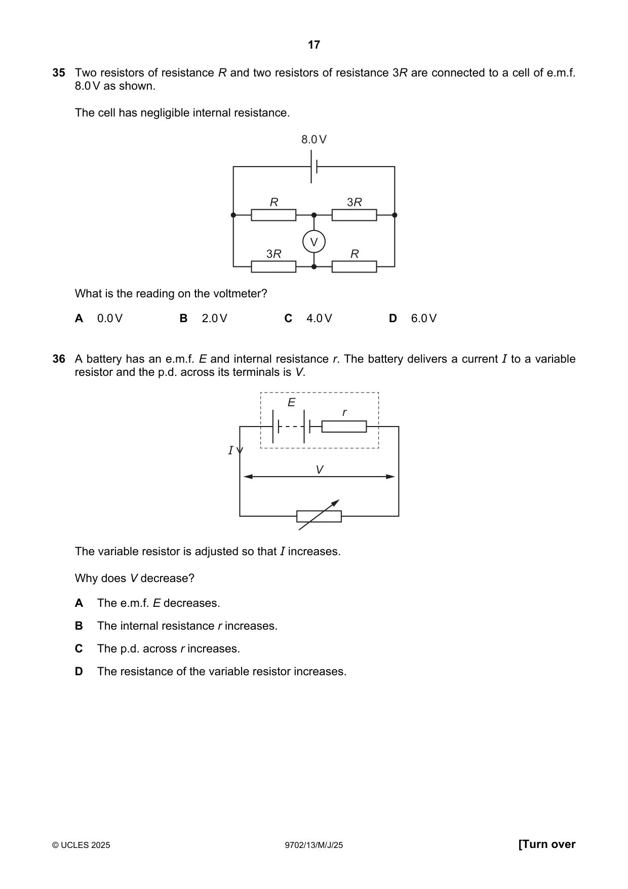 Cambridge A Level Physics 9702 2025 May/June Paper 1 · Variant 3 question paper, page 17 of 20