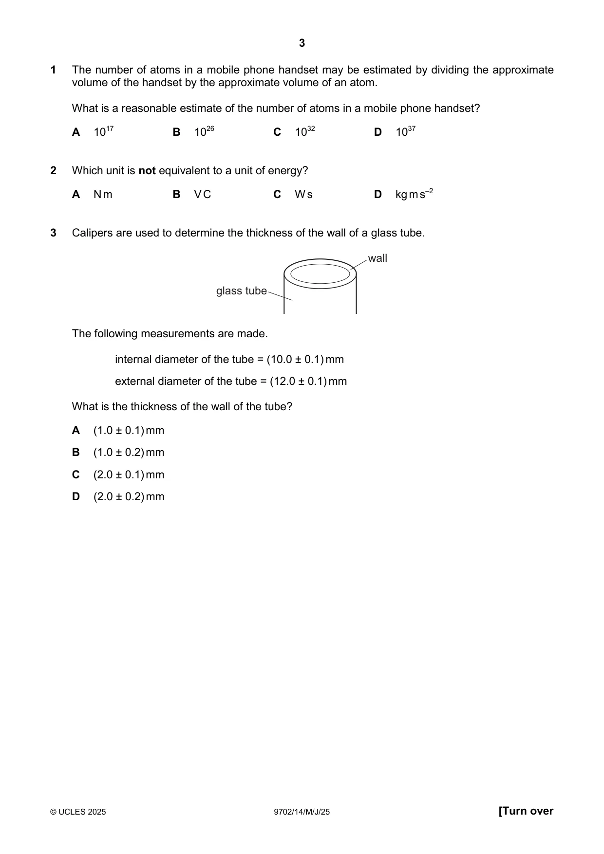 Cambridge A Level Physics 9702 2025 May/June Paper 1 · Variant 4 question paper, page 3 of 20