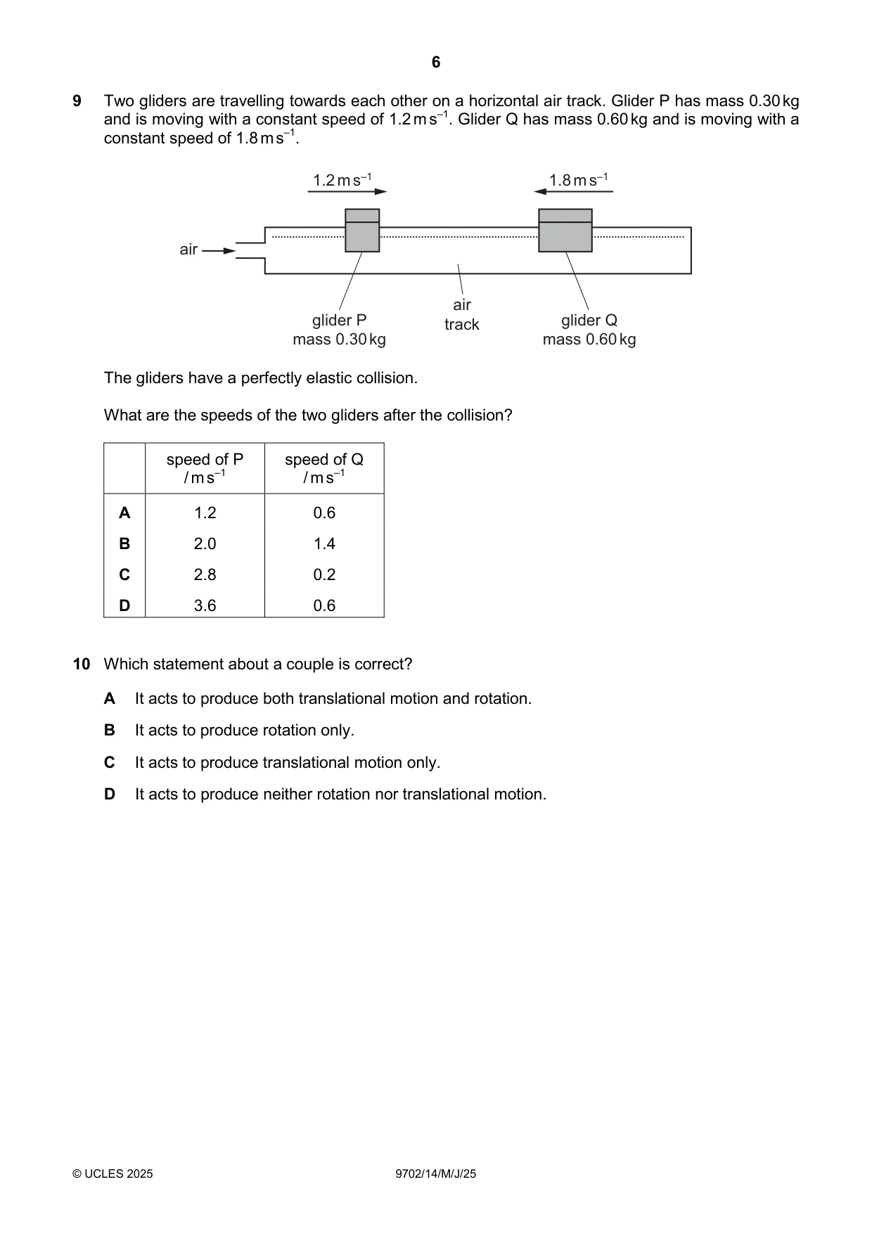 Cambridge A Level Physics 9702 2025 May/June Paper 1 · Variant 4 question paper, page 6 of 20