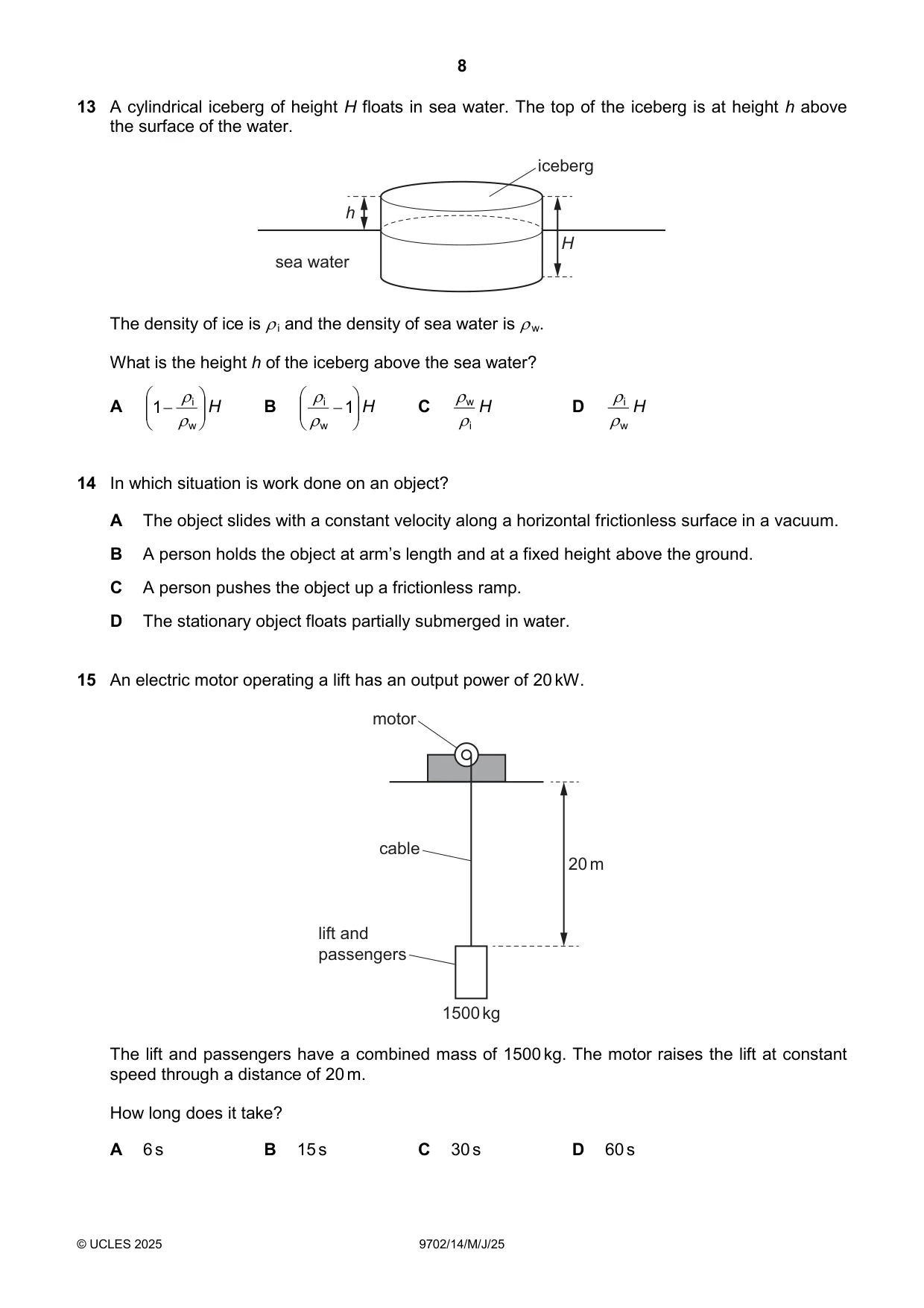 Cambridge A Level Physics 9702 2025 May/June Paper 1 · Variant 4 question paper, page 8 of 20