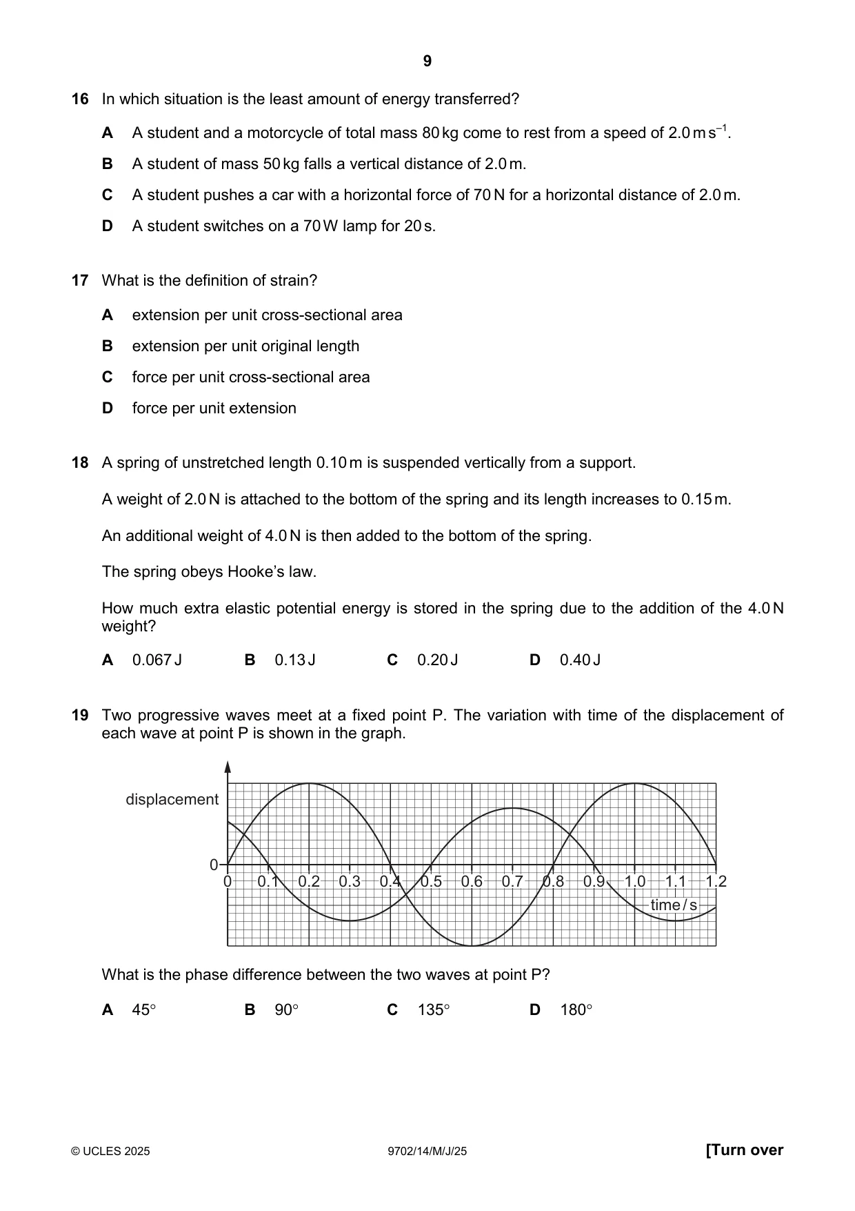 Cambridge A Level Physics 9702 2025 May/June Paper 1 · Variant 4 question paper, page 9 of 20