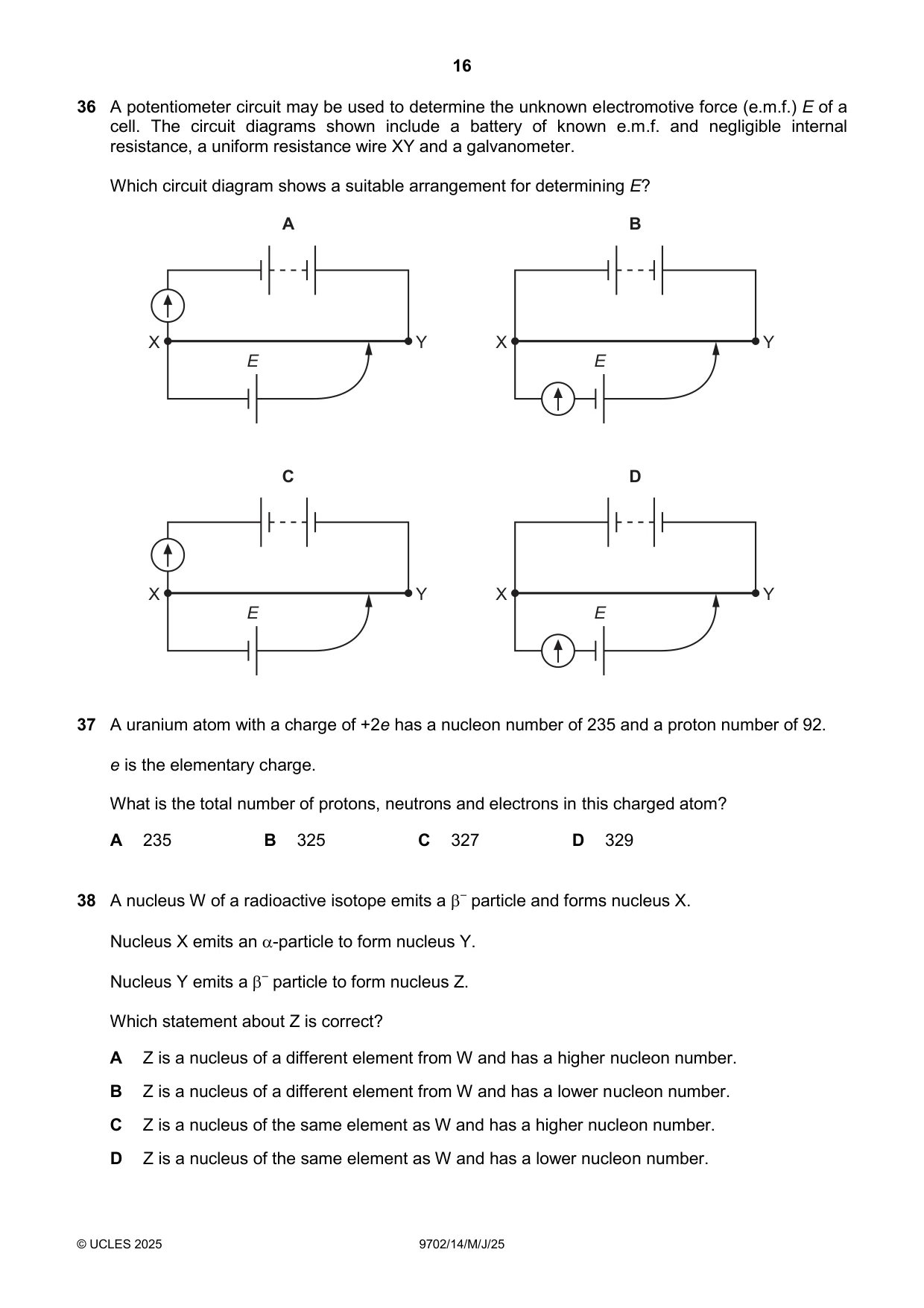 Cambridge A Level Physics 9702 2025 May/June Paper 1 · Variant 4 question paper, page 16 of 20