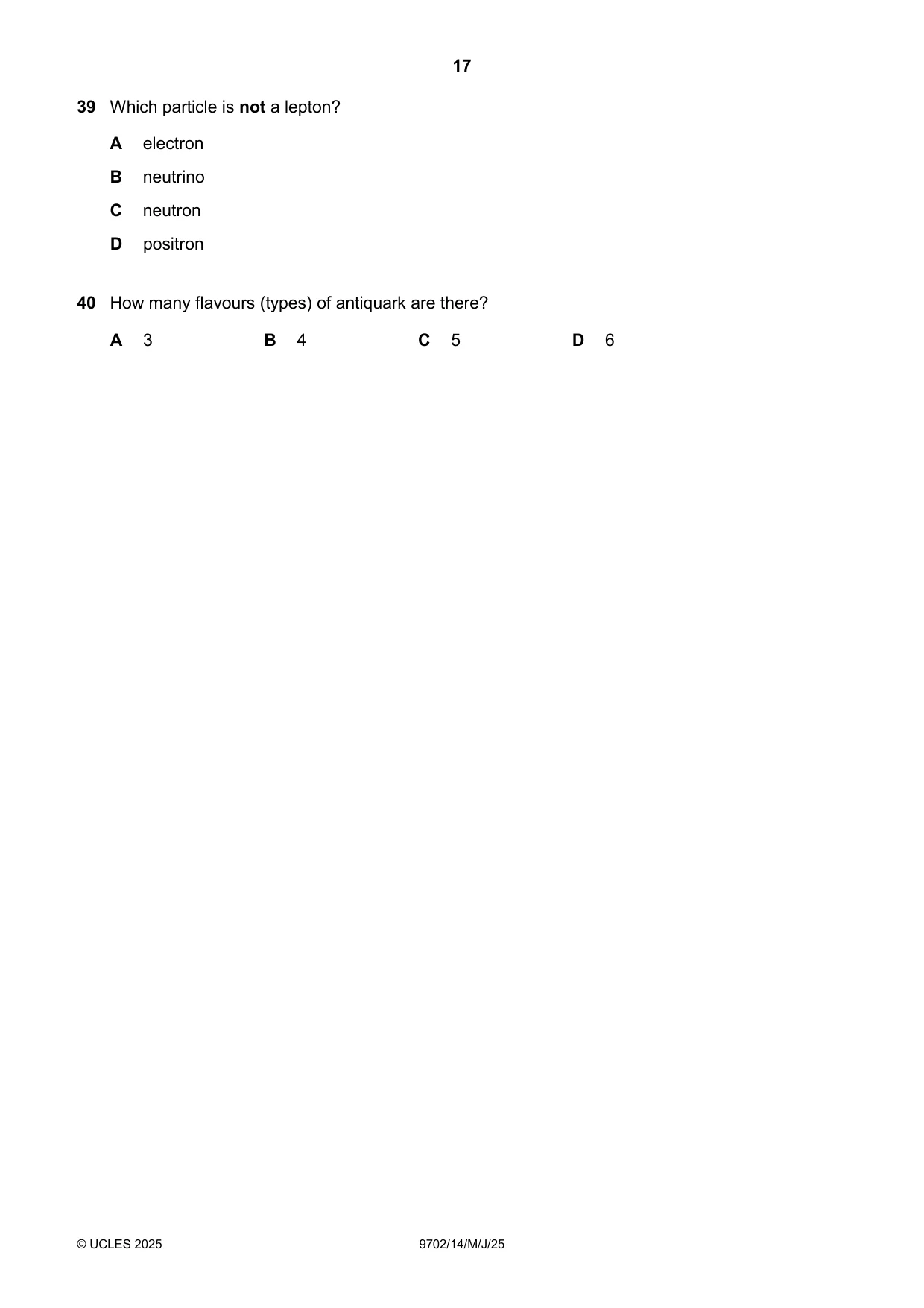 Cambridge A Level Physics 9702 2025 May/June Paper 1 · Variant 4 question paper, page 17 of 20