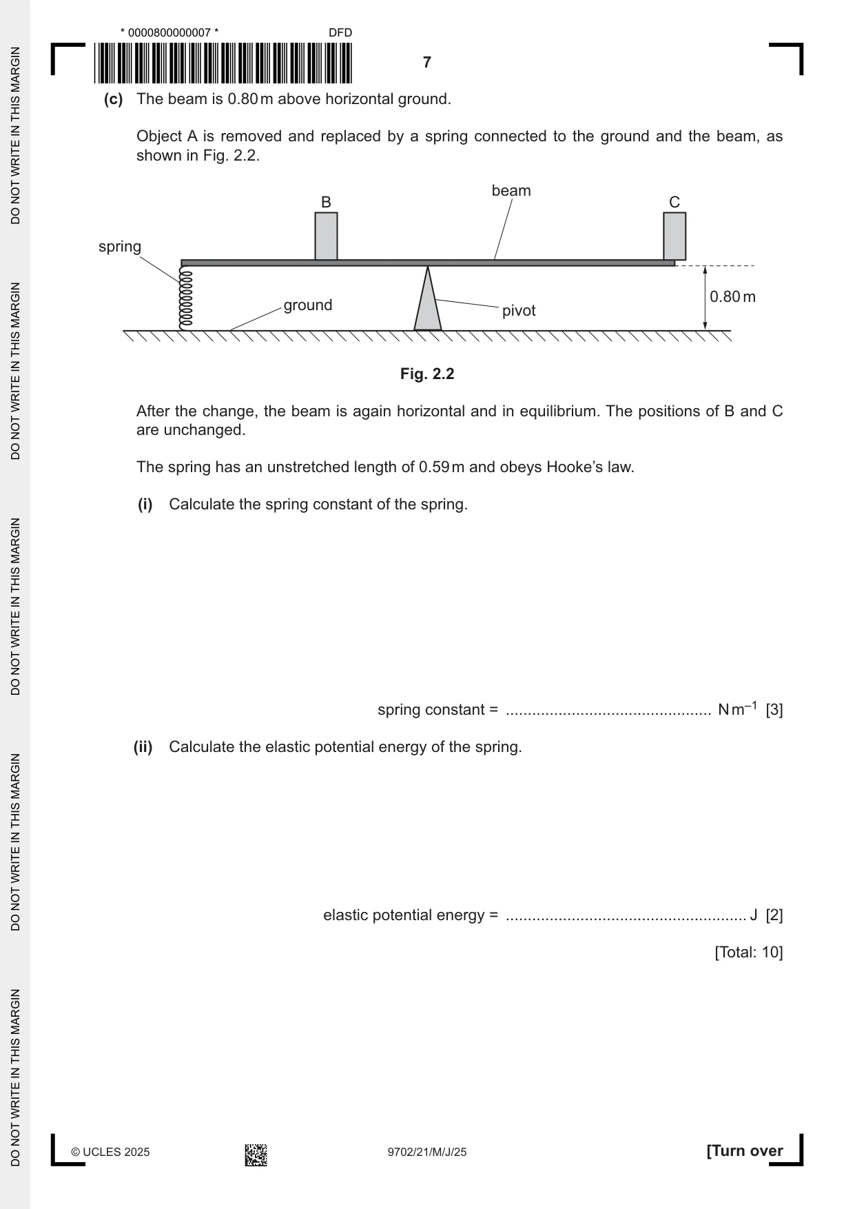 Cambridge A Level Physics 9702 2025 May/June Paper 2 · Variant 1 question paper, page 7 of 16