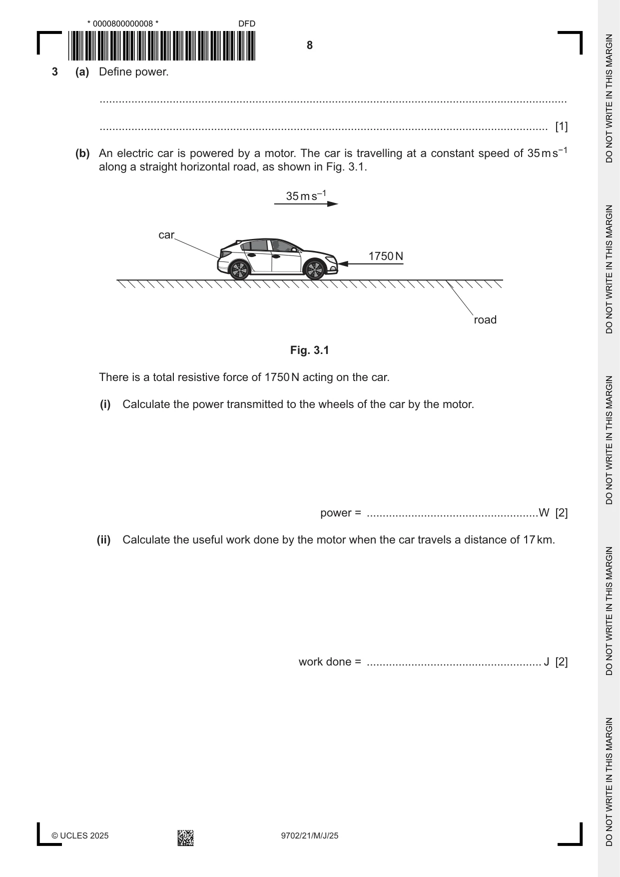 Cambridge A Level Physics 9702 2025 May/June Paper 2 · Variant 1 question paper, page 8 of 16