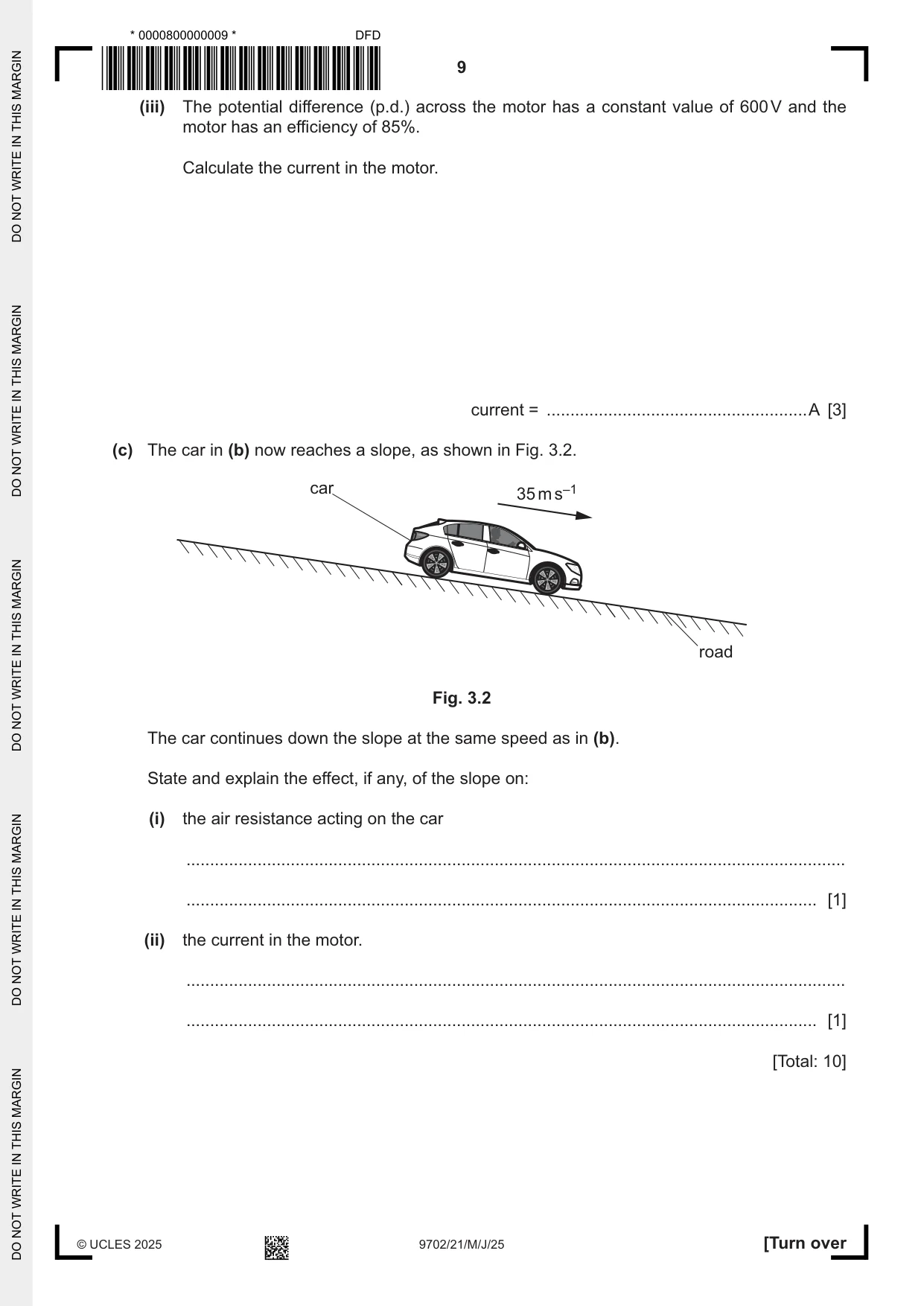 Cambridge A Level Physics 9702 2025 May/June Paper 2 · Variant 1 question paper, page 9 of 16