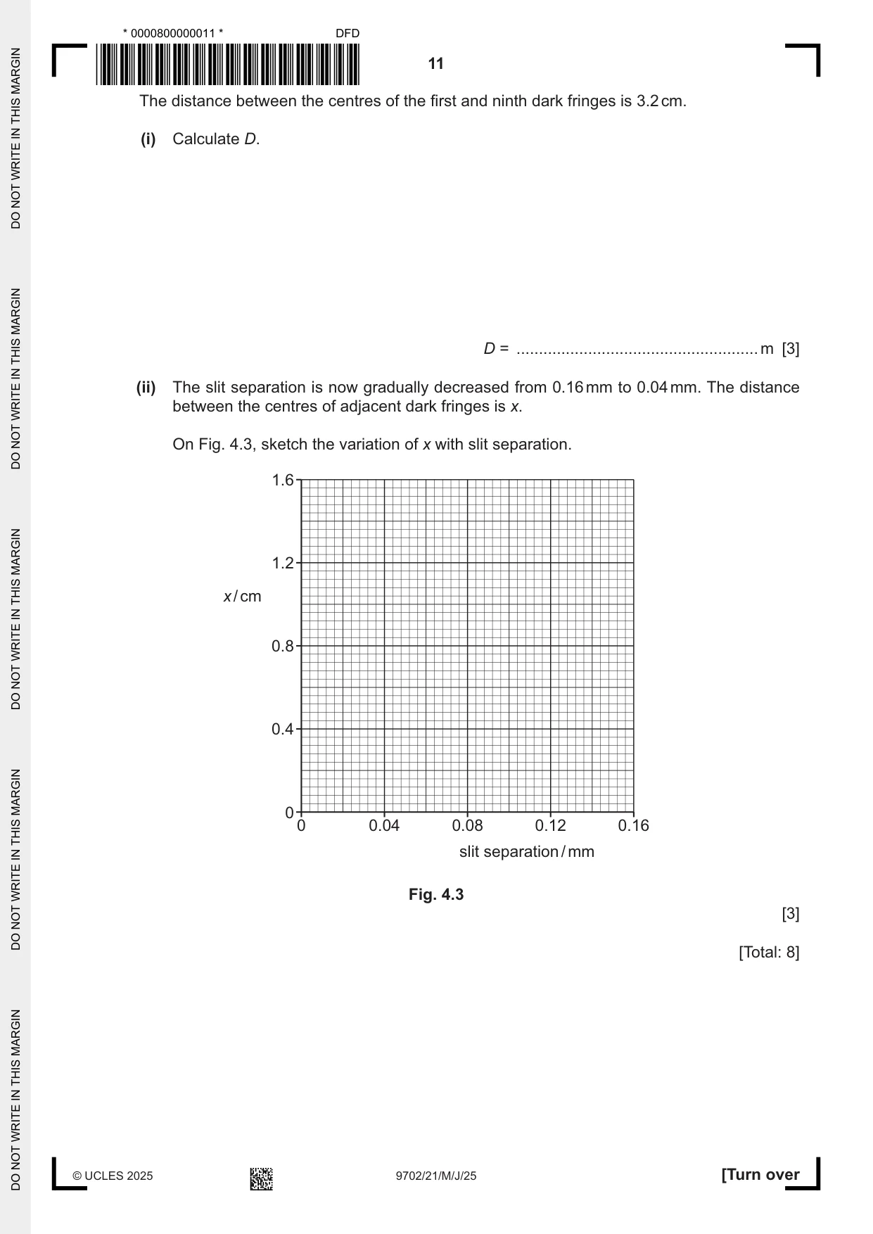 Cambridge A Level Physics 9702 2025 May/June Paper 2 · Variant 1 question paper, page 11 of 16