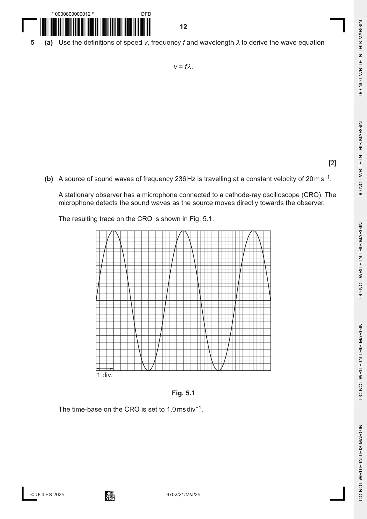 Cambridge A Level Physics 9702 2025 May/June Paper 2 · Variant 1 question paper, page 12 of 16