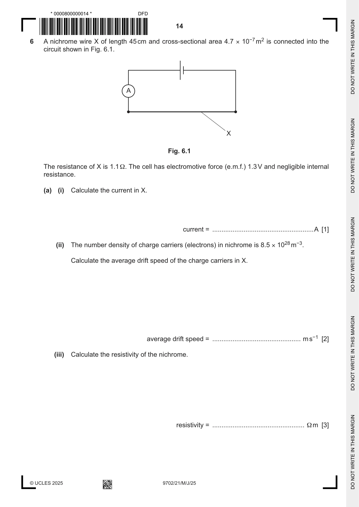 Cambridge A Level Physics 9702 2025 May/June Paper 2 · Variant 1 question paper, page 14 of 16