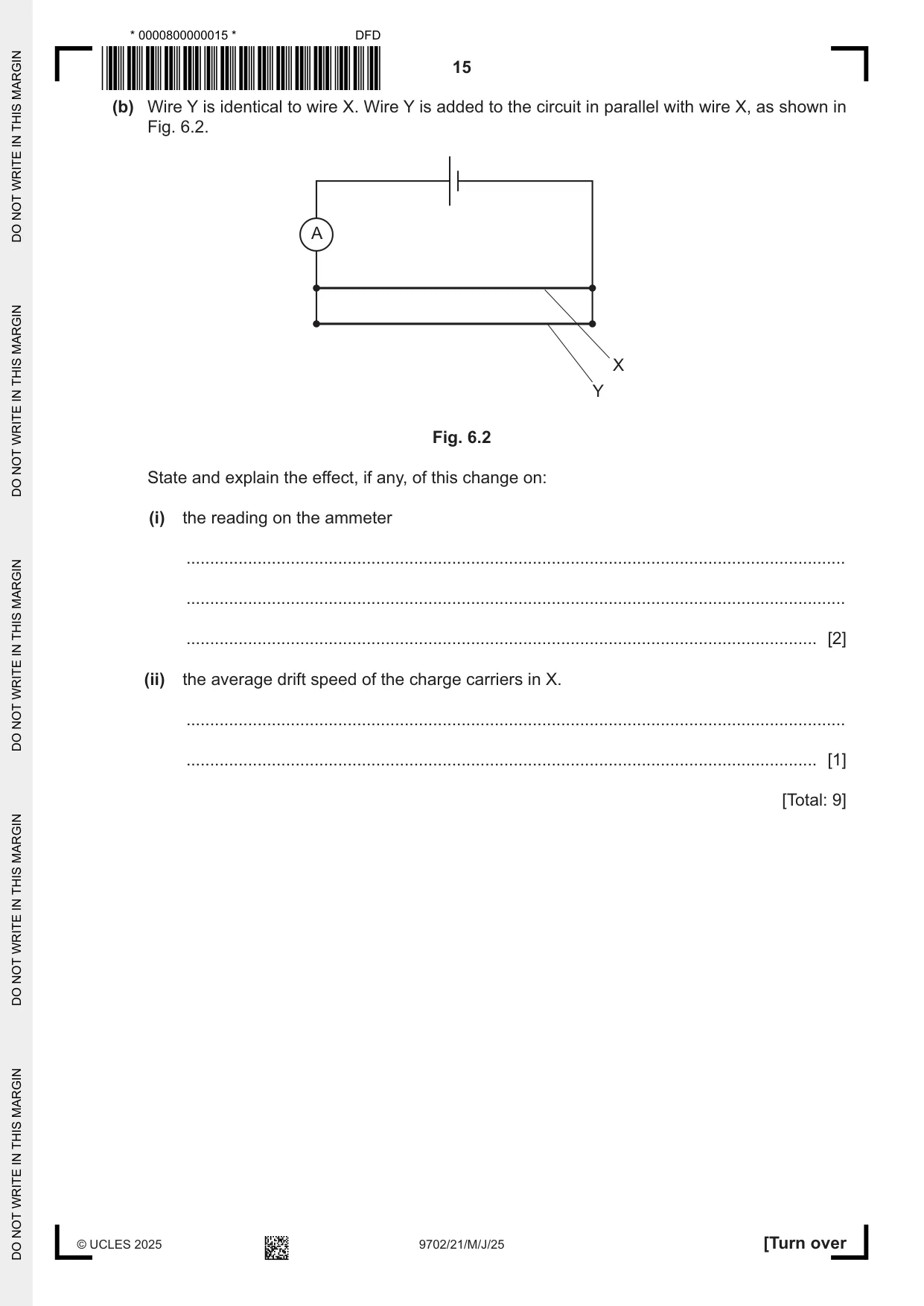 Cambridge A Level Physics 9702 2025 May/June Paper 2 · Variant 1 question paper, page 15 of 16