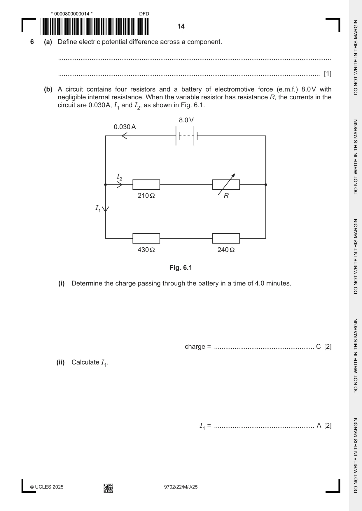 Cambridge A Level Physics 9702 2025 May/June Paper 2 · Variant 2 question paper, page 14 of 20