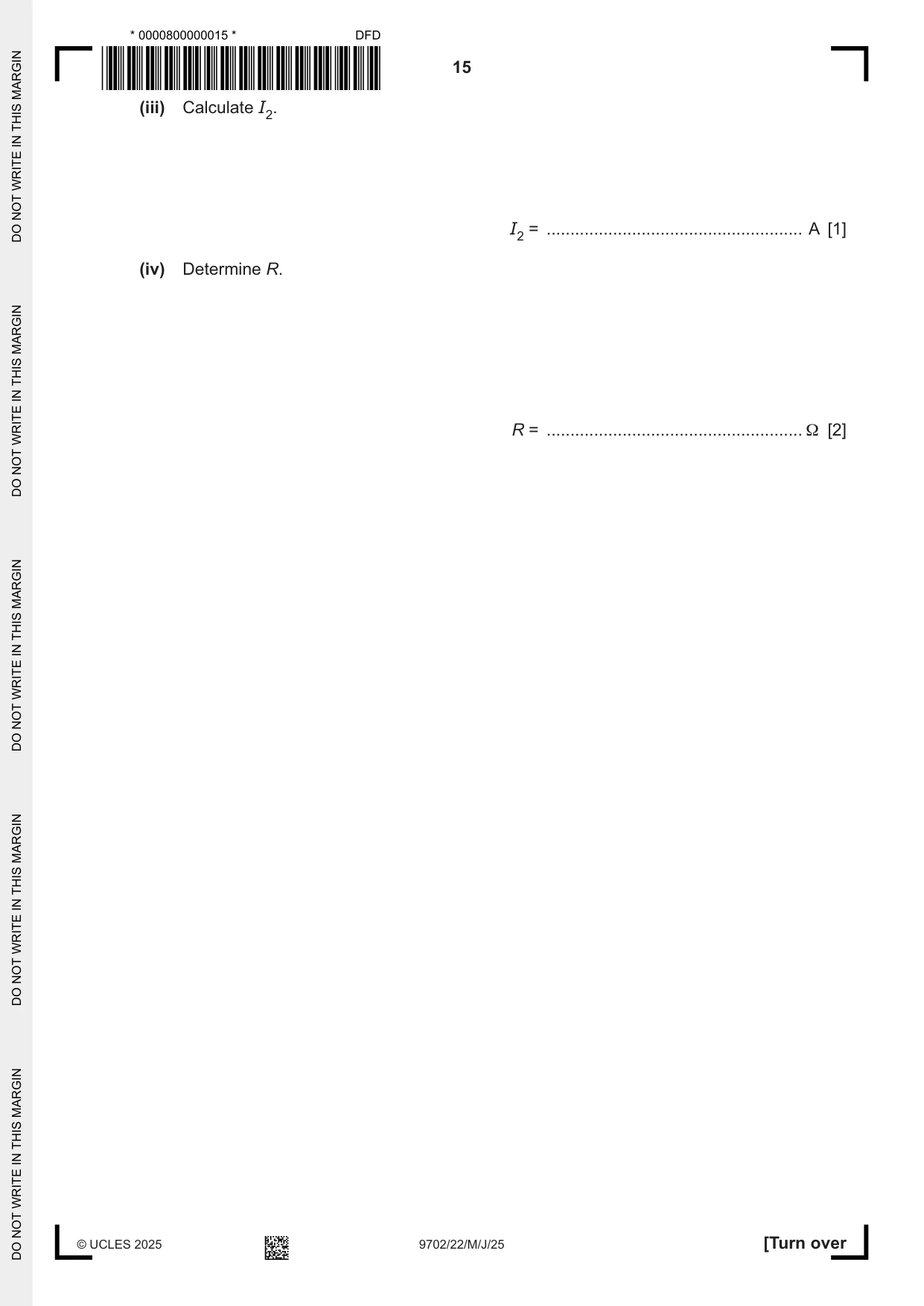 Cambridge A Level Physics 9702 2025 May/June Paper 2 · Variant 2 question paper, page 15 of 20