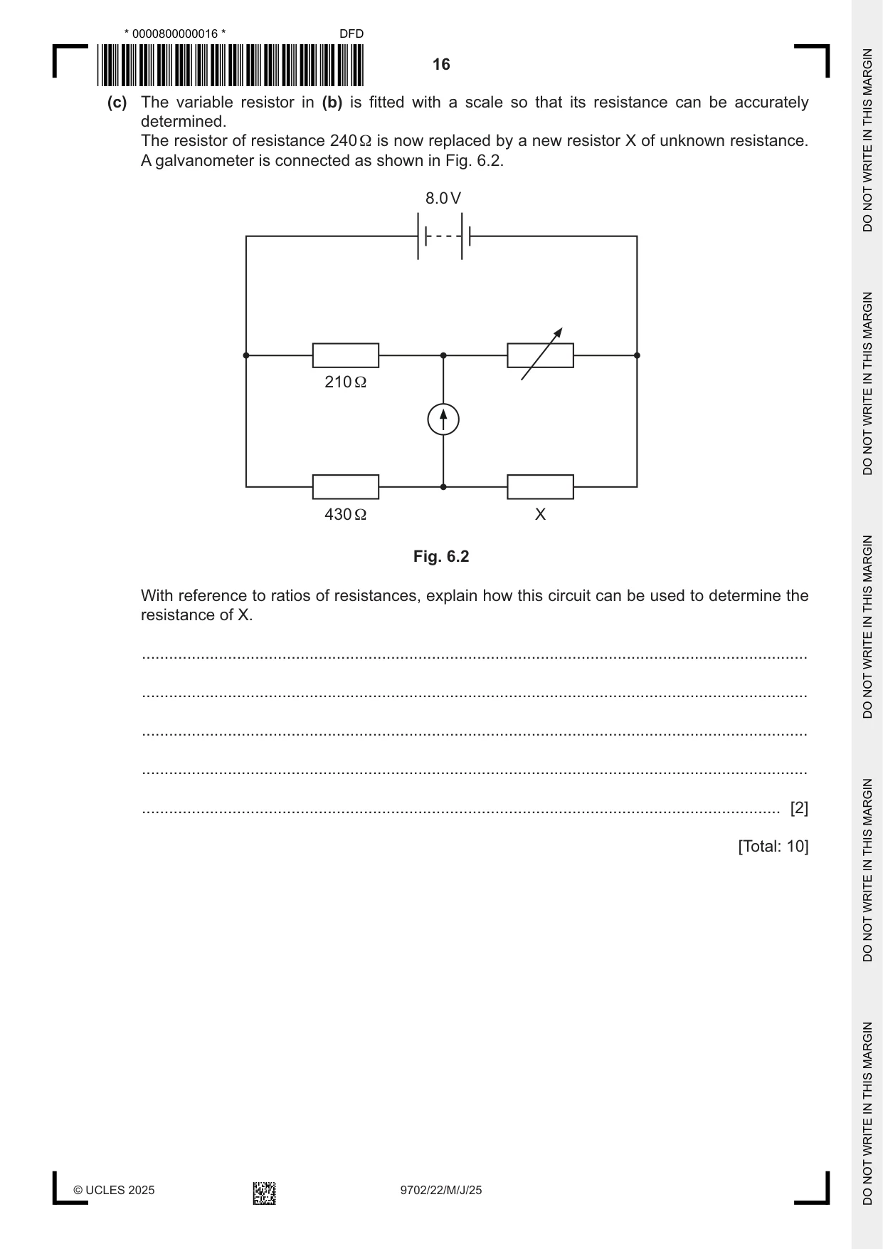 Cambridge A Level Physics 9702 2025 May/June Paper 2 · Variant 2 question paper, page 16 of 20