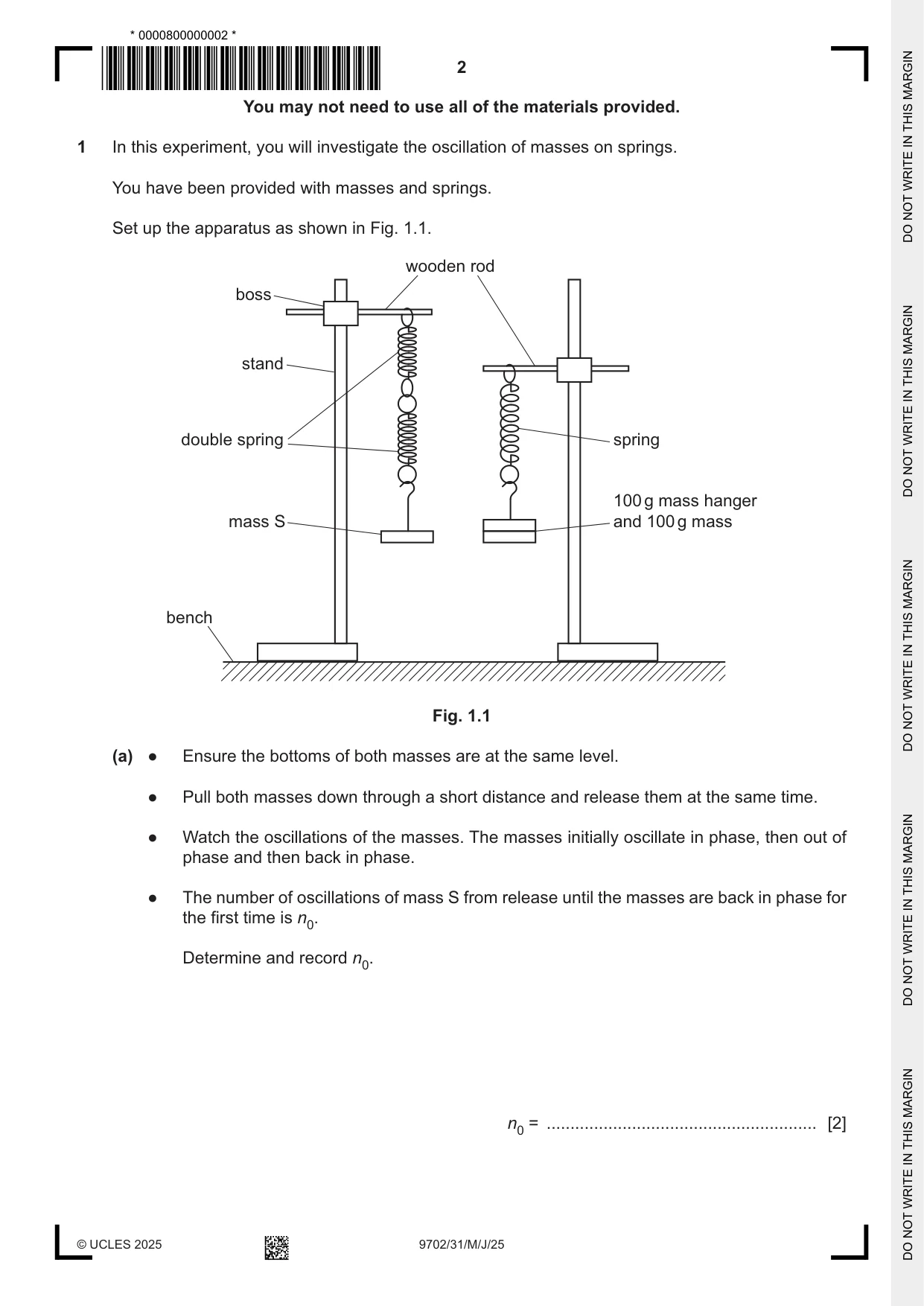 Cambridge A Level Physics 9702 2025 May/June Paper 3 · Variant 1 question paper, page 2 of 12