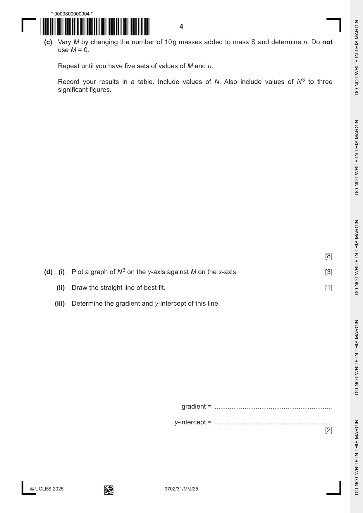 Cambridge A Level Physics 9702 2025 May/June Paper 3 · Variant 1 question paper, page 4 of 12