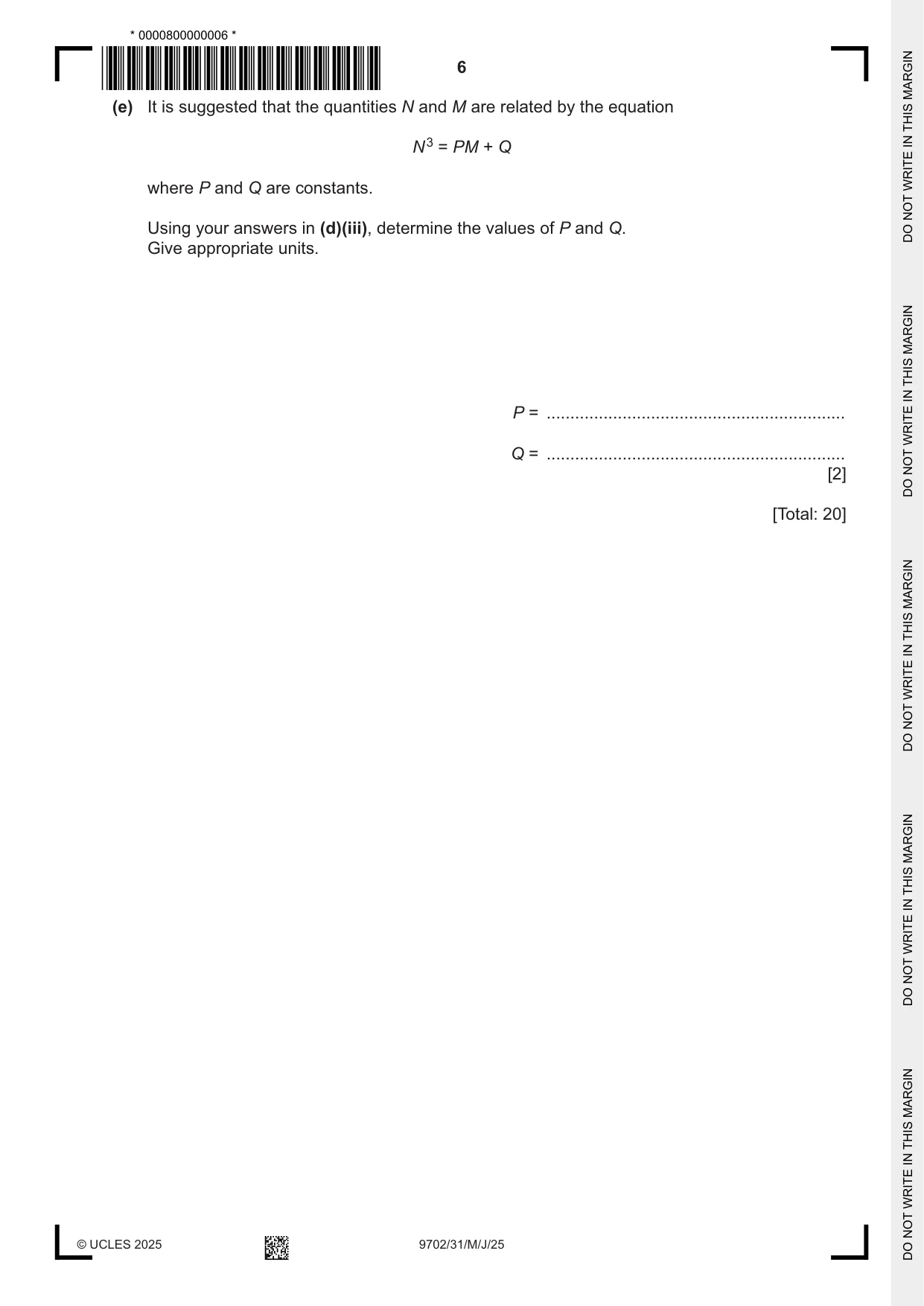 Cambridge A Level Physics 9702 2025 May/June Paper 3 · Variant 1 question paper, page 6 of 12