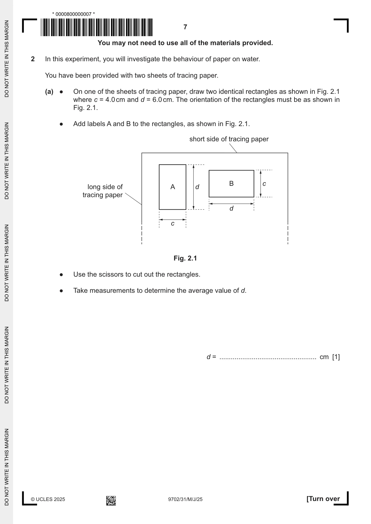 Cambridge A Level Physics 9702 2025 May/June Paper 3 · Variant 1 question paper, page 7 of 12