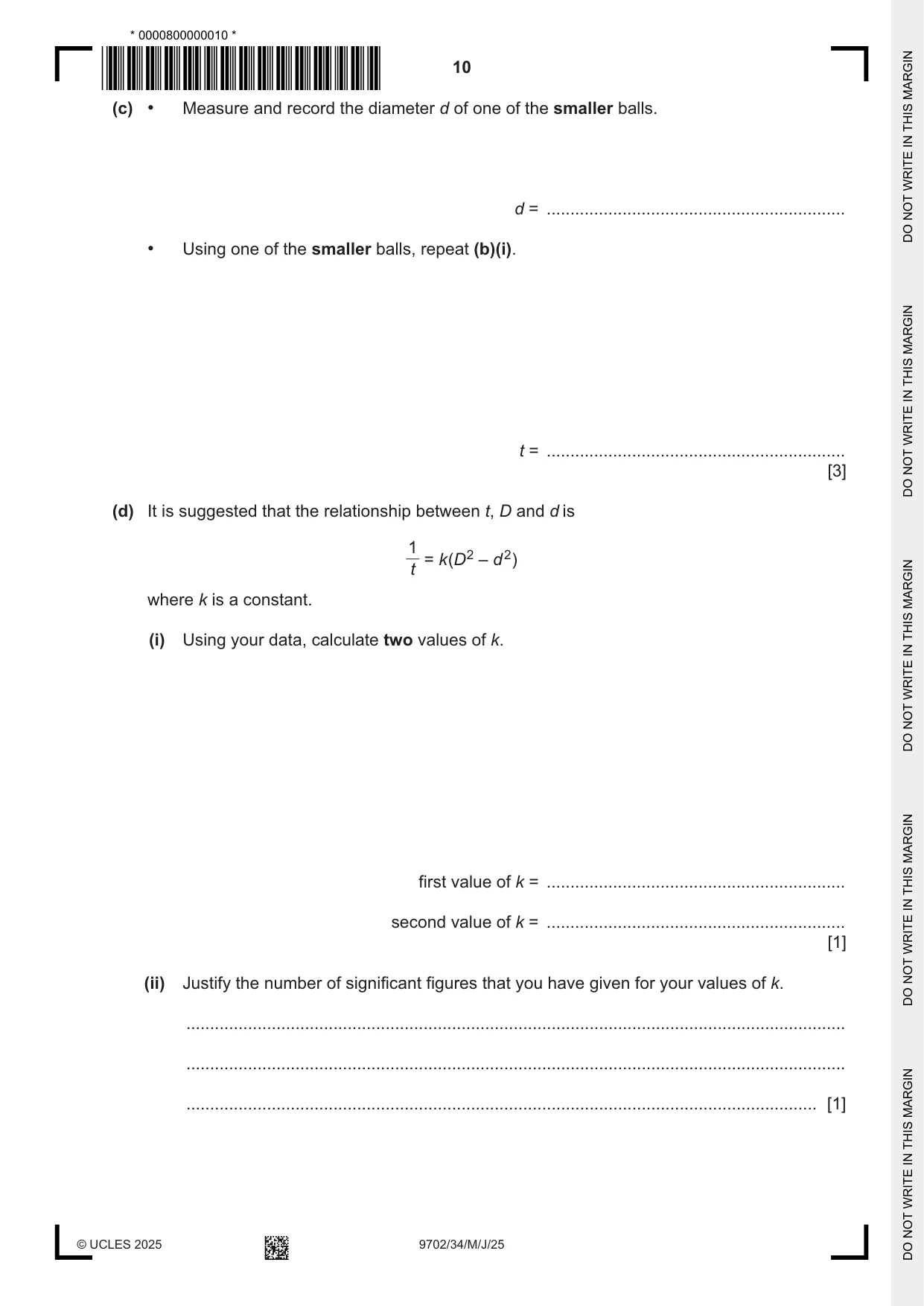 Cambridge A Level Physics 9702 2025 May/June Paper 3 · Variant 4 question paper, page 10 of 12