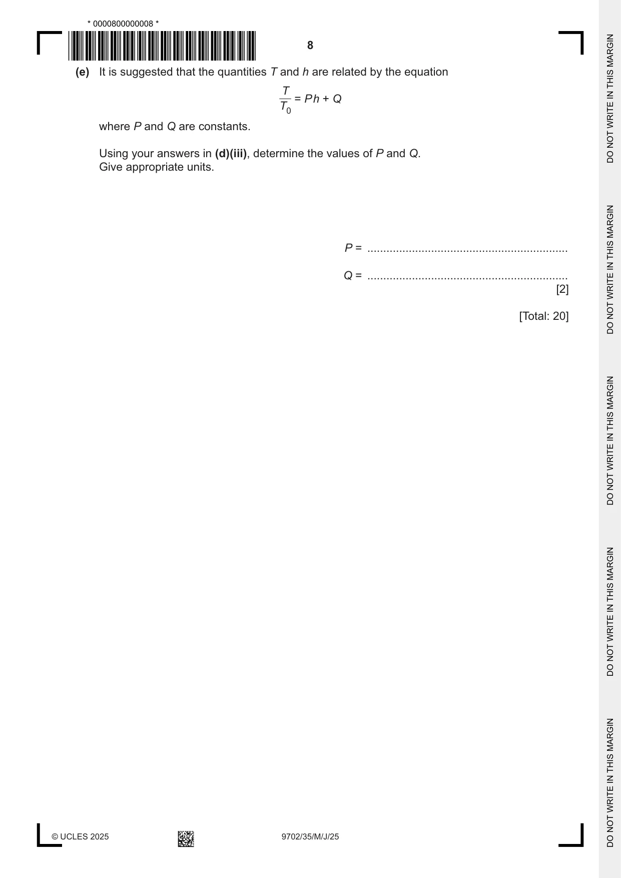 Cambridge A Level Physics 9702 2025 May/June Paper 3 · Variant 5 question paper, page 8 of 16