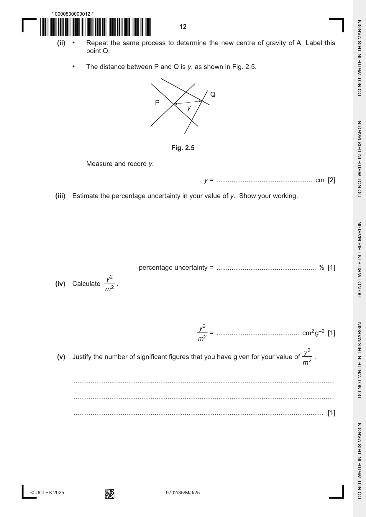 Cambridge A Level Physics 9702 2025 May/June Paper 3 · Variant 5 question paper, page 12 of 16